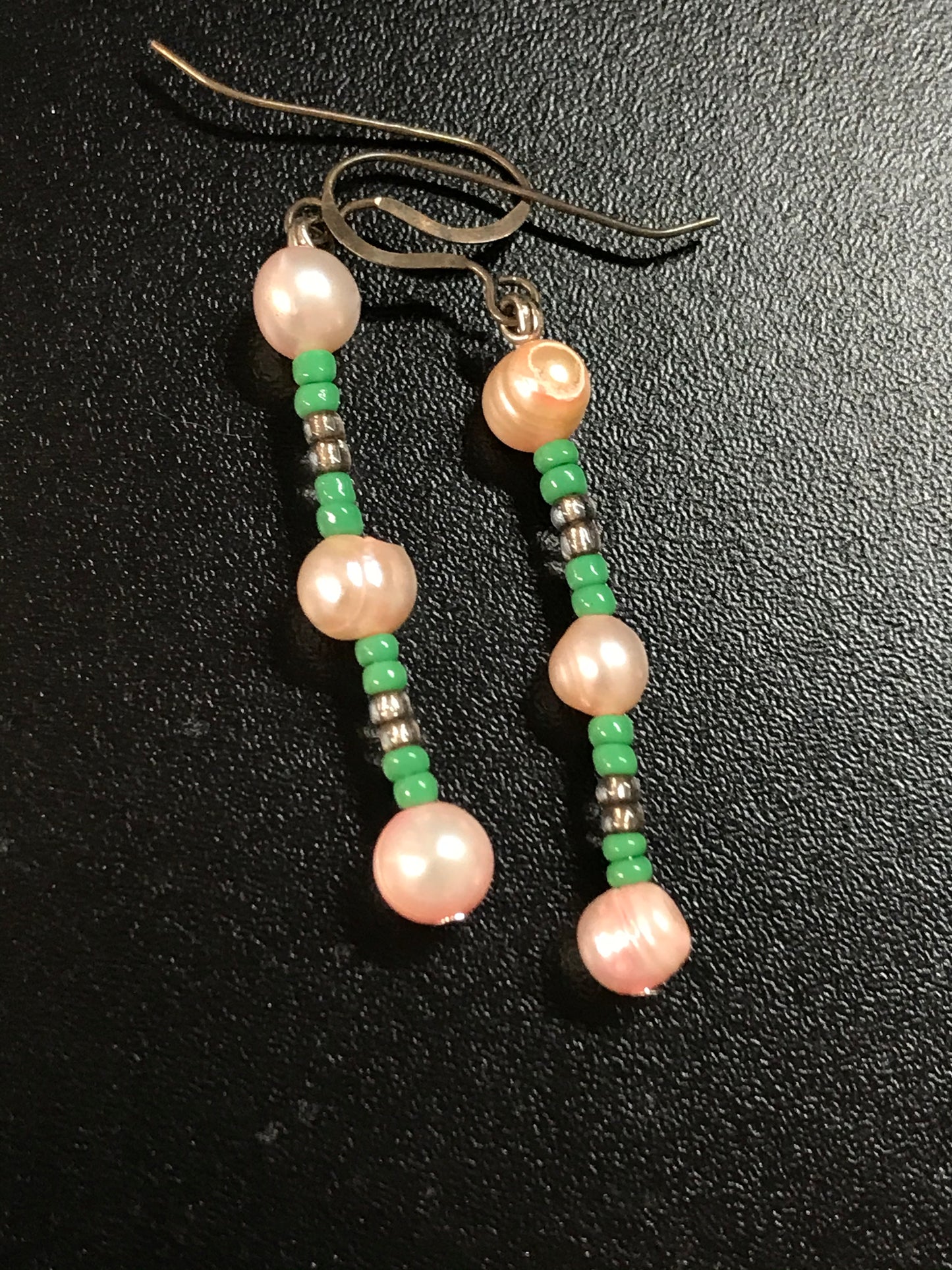 Peach Pearl and Seed Bead Earrings