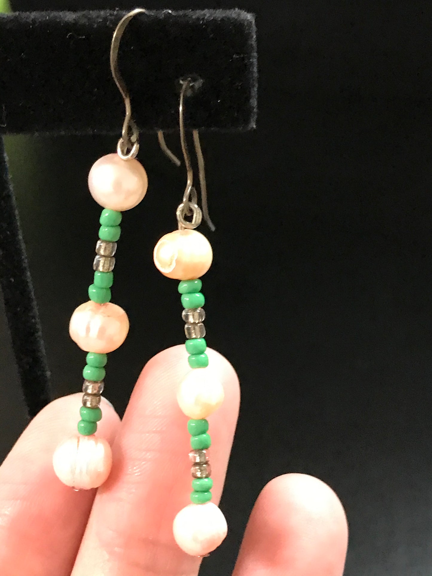 Peach Pearl and Seed Bead Earrings