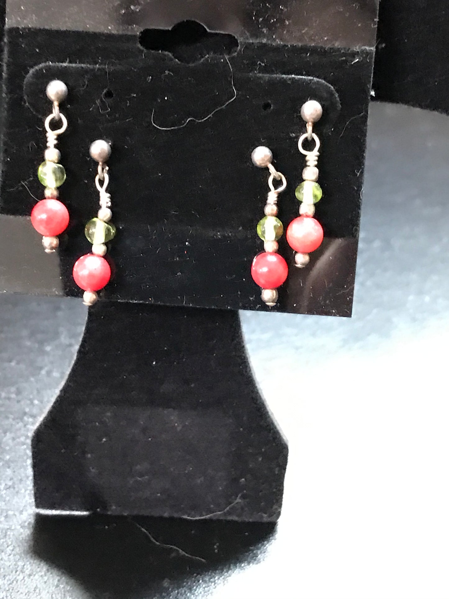 Peridot and Coral Post Earrings