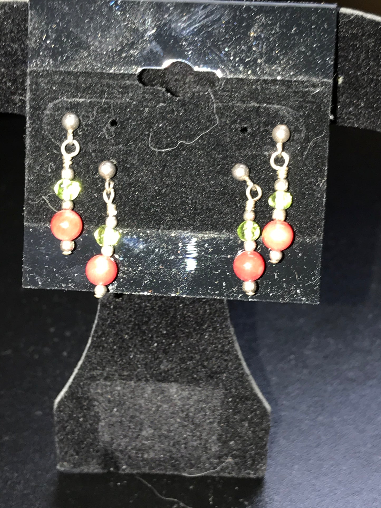 Peridot and Coral Post Earrings