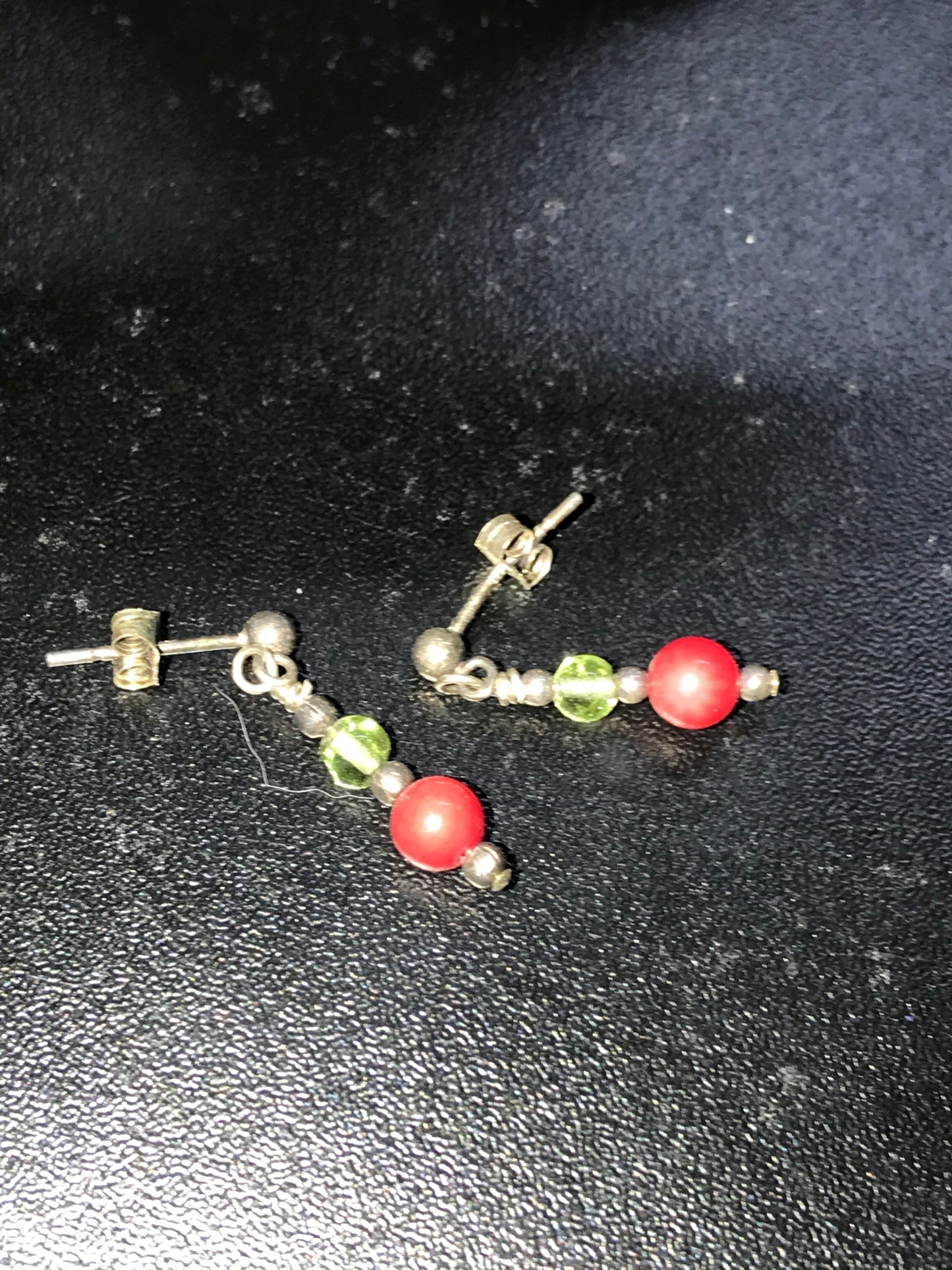 Peridot and Coral Post Earrings