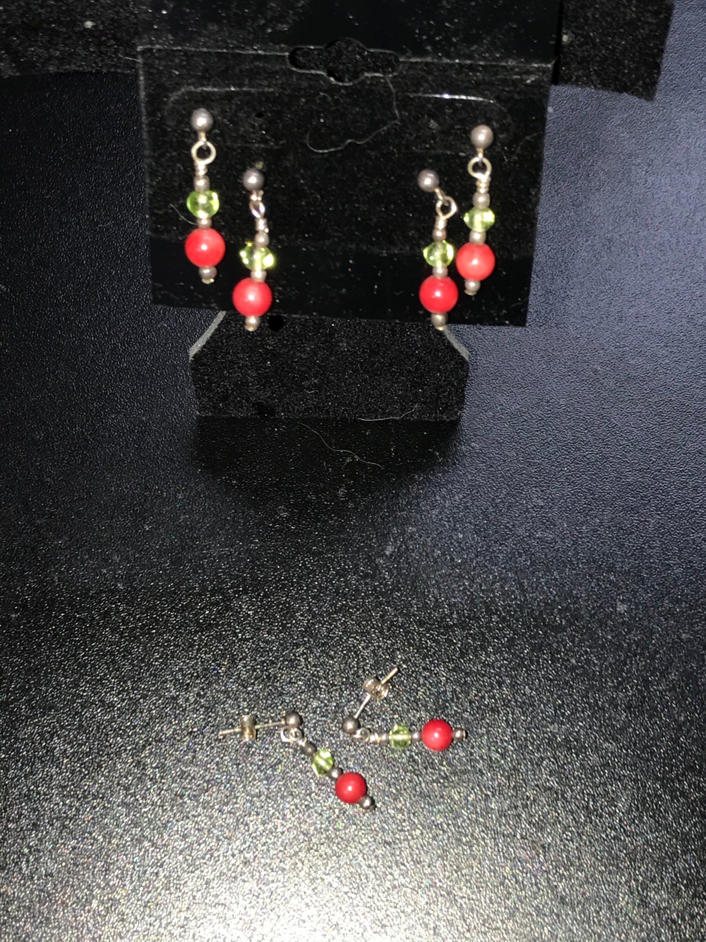 Peridot and Coral Post Earrings