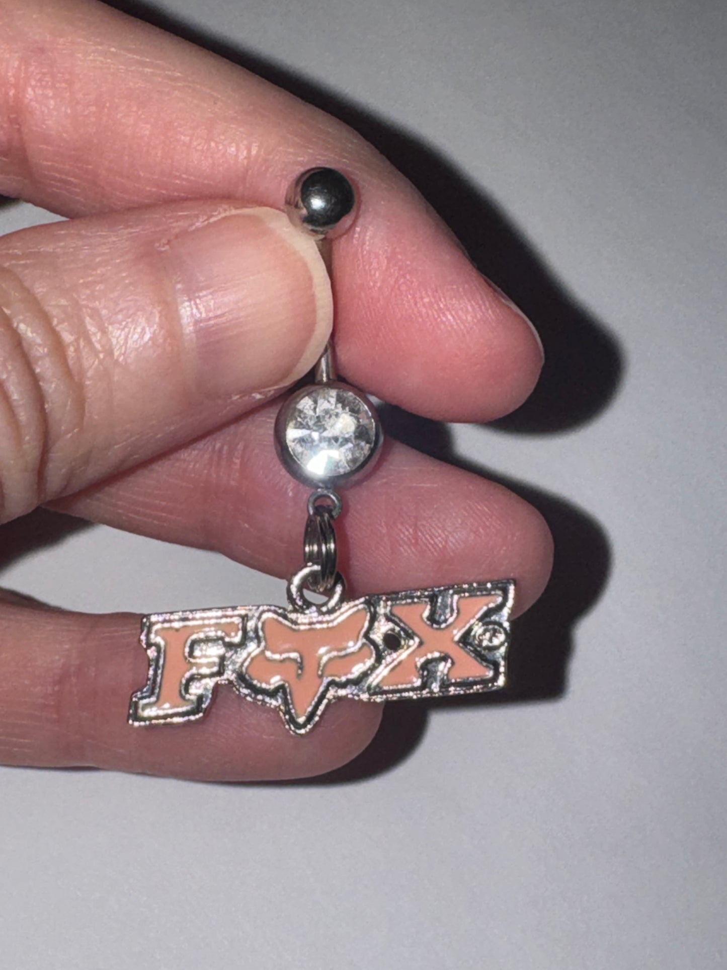 Pink Fox Dangle Belly Ring, Clear Gem