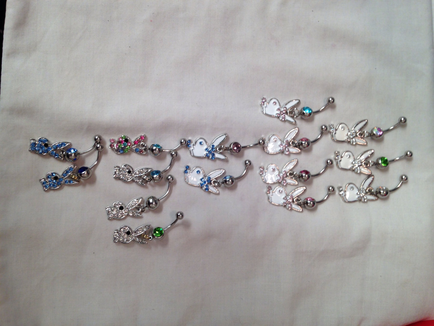 Hot Pink and white Play boy-looking Bunny Dangle Belly Ring