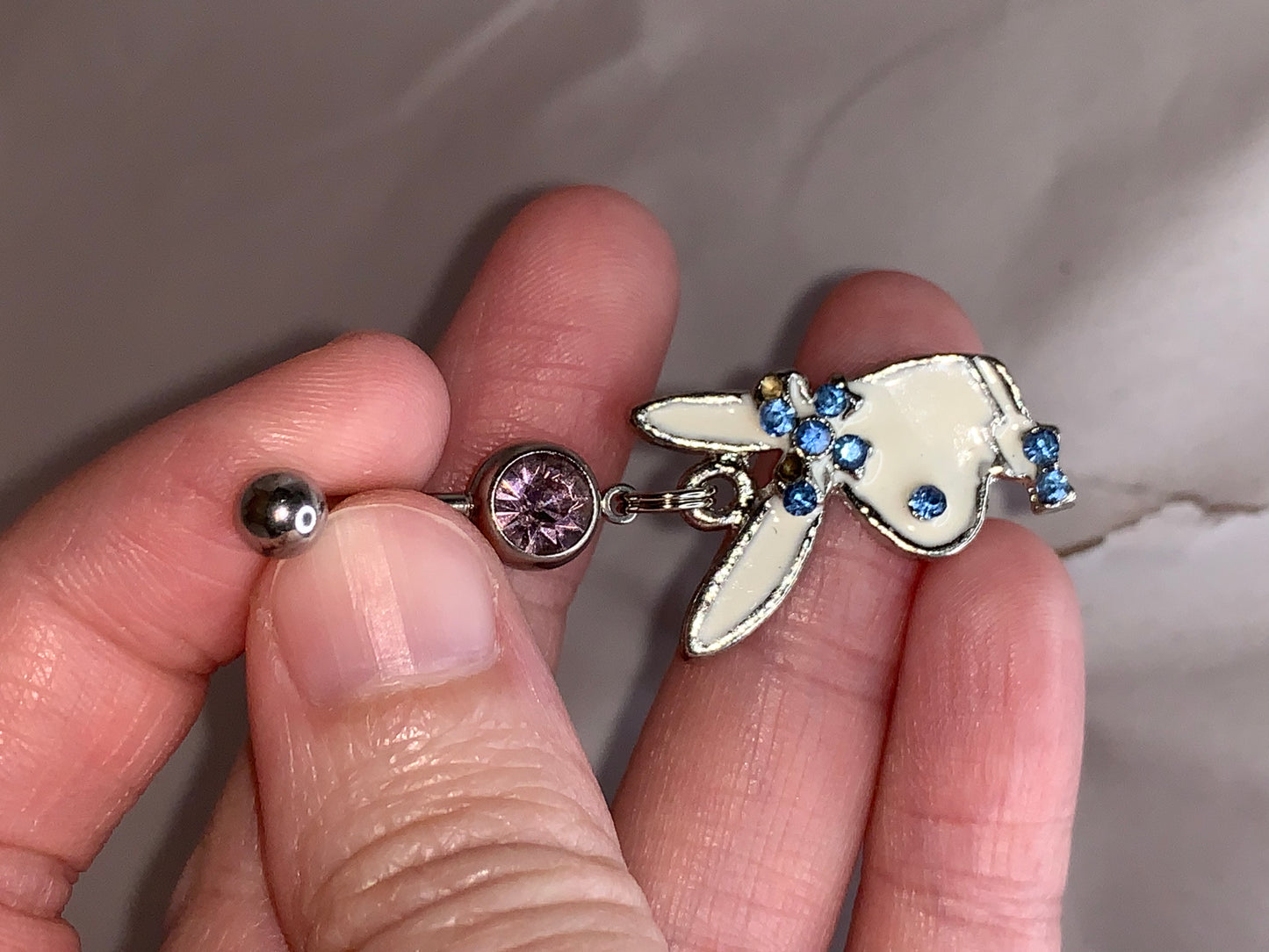 Pink and Blue Play boy-looking Bunny Dangle Belly Ring