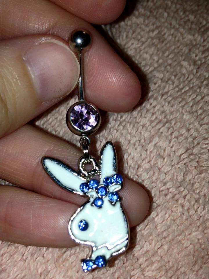 Pink and Blue Play boy-looking Bunny Dangle Belly Ring