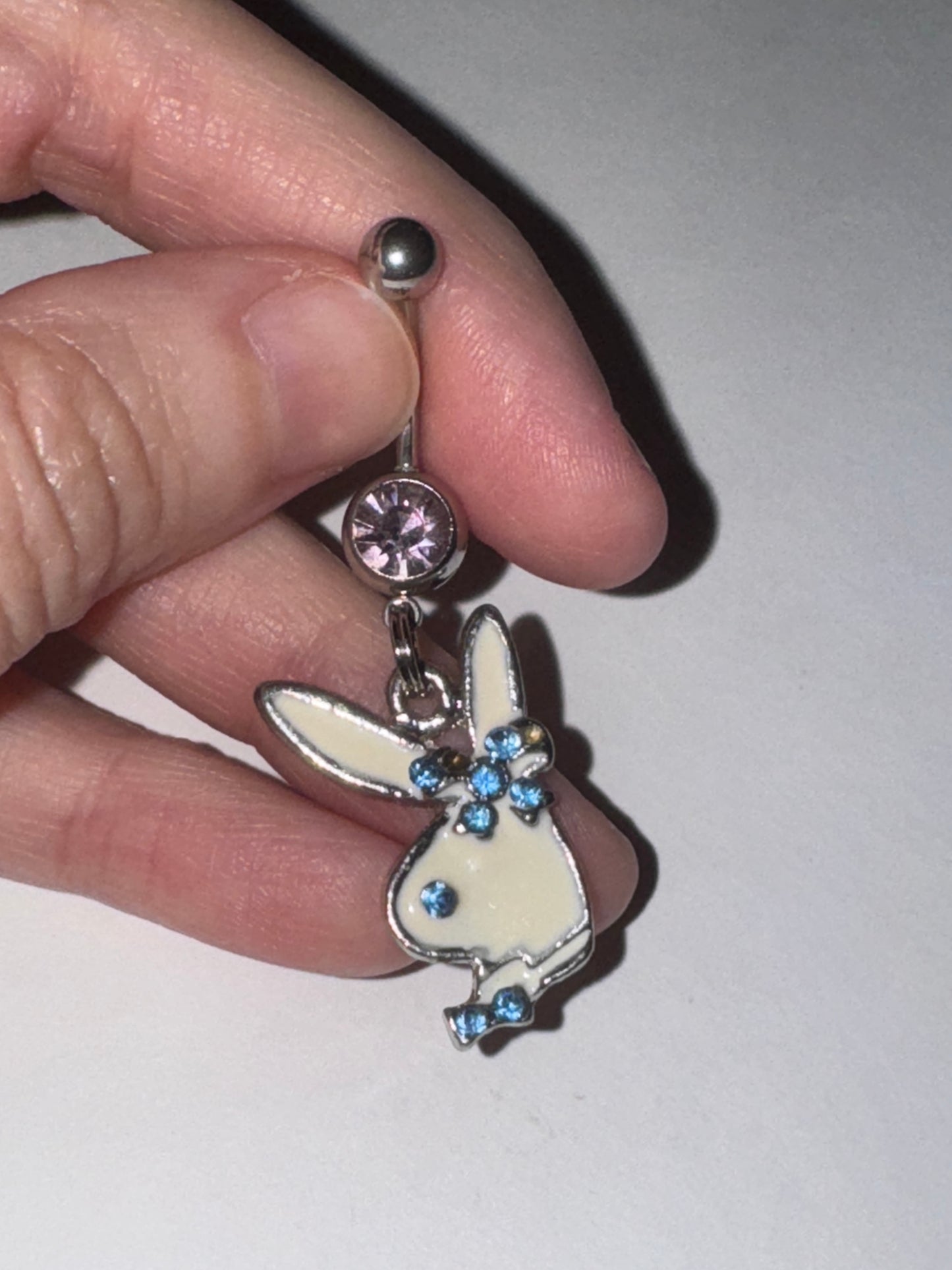 Pink and Blue Play boy-looking Bunny Dangle Belly Ring