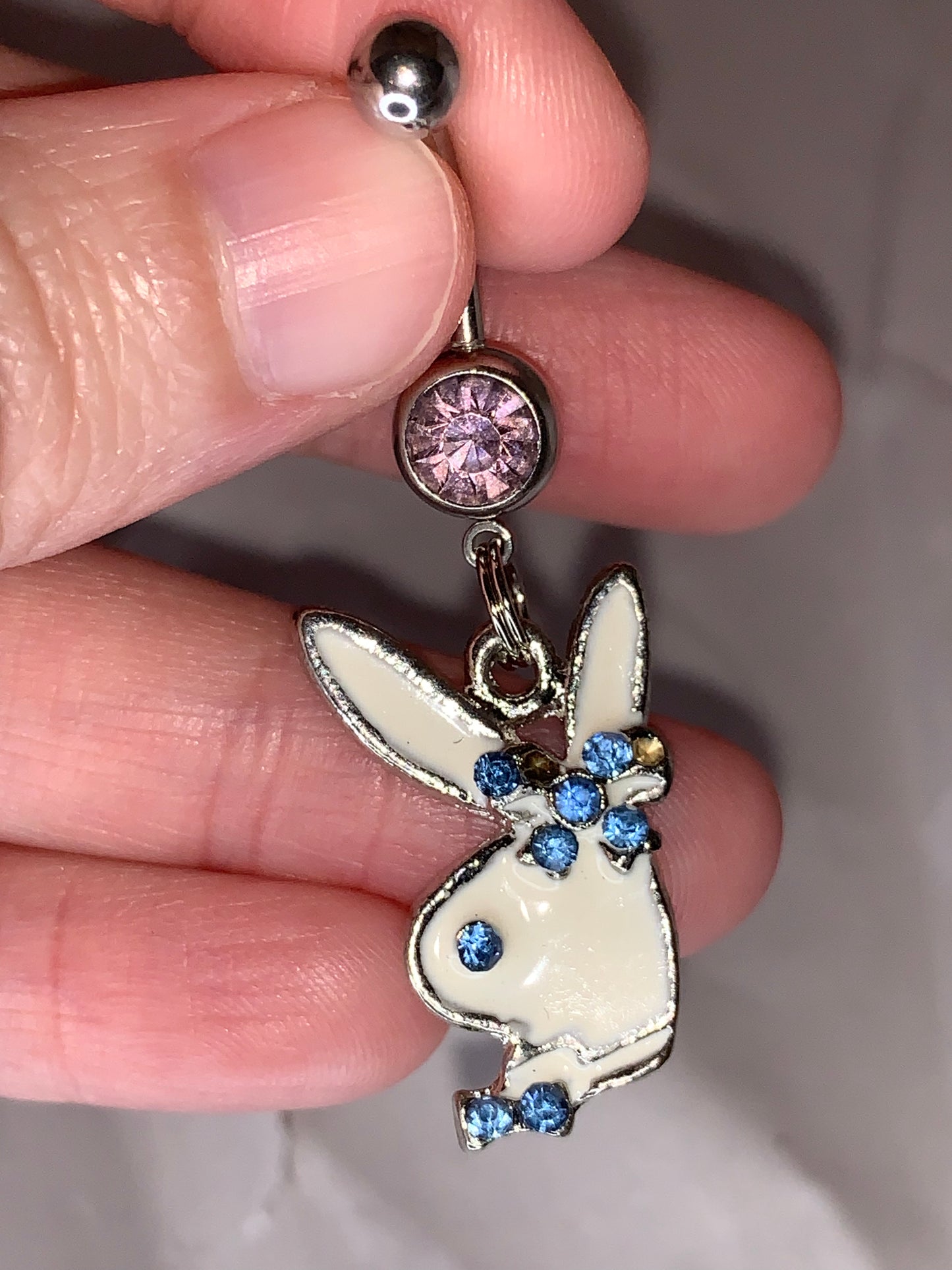 Pink and Blue Play boy-looking Bunny Dangle Belly Ring