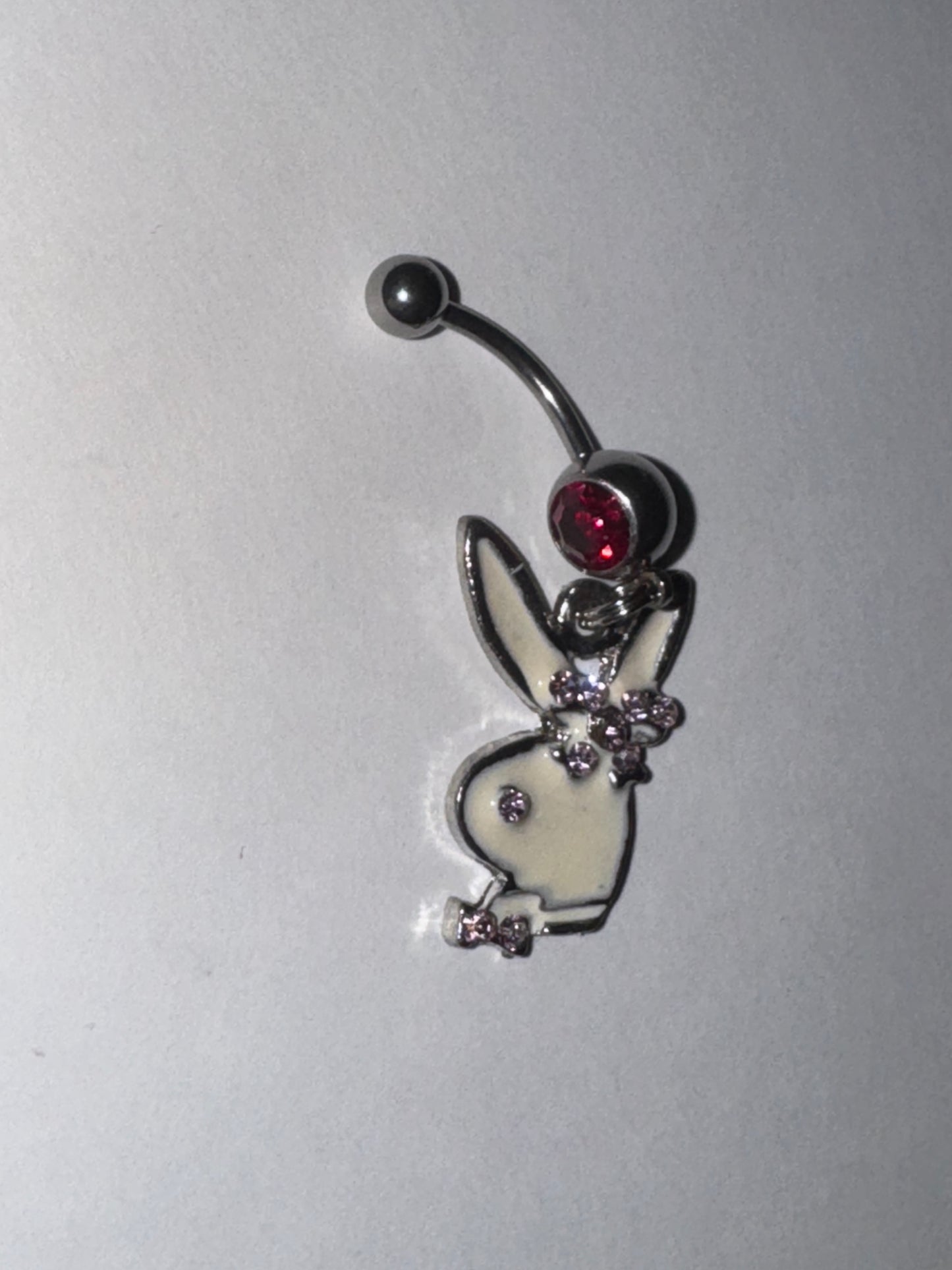 Hot Pink and white Play boy-looking Bunny Dangle Belly Ring