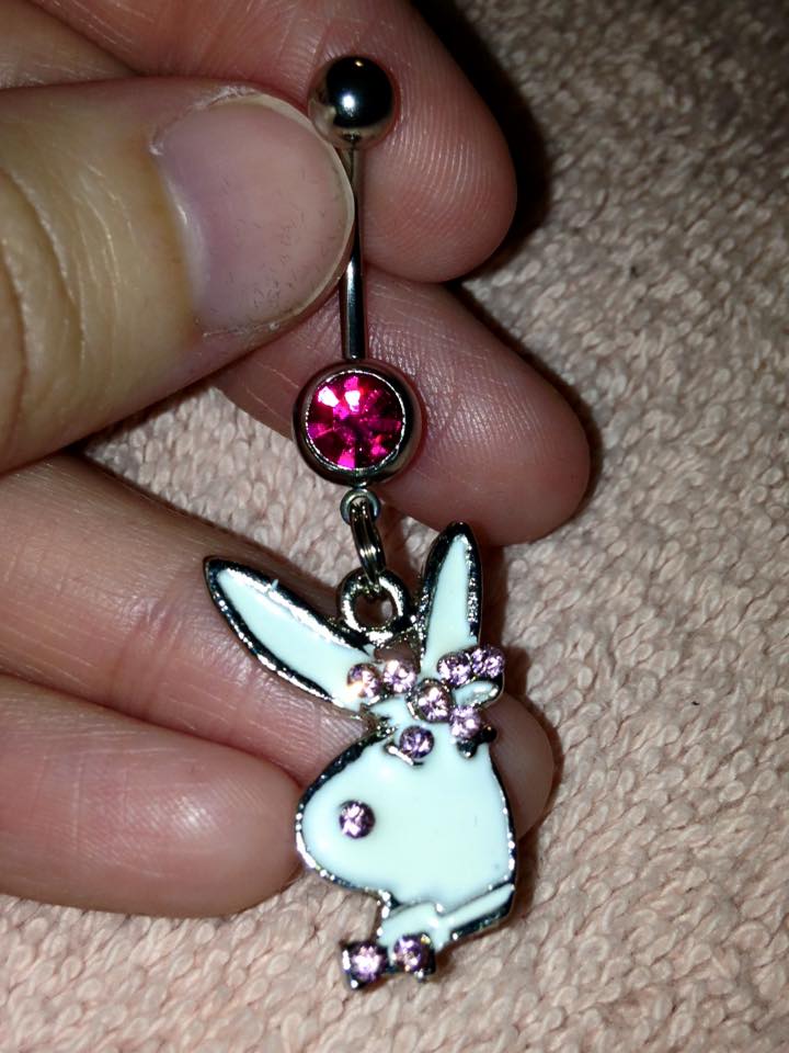 Hot Pink and white Play boy-looking Bunny Dangle Belly Ring