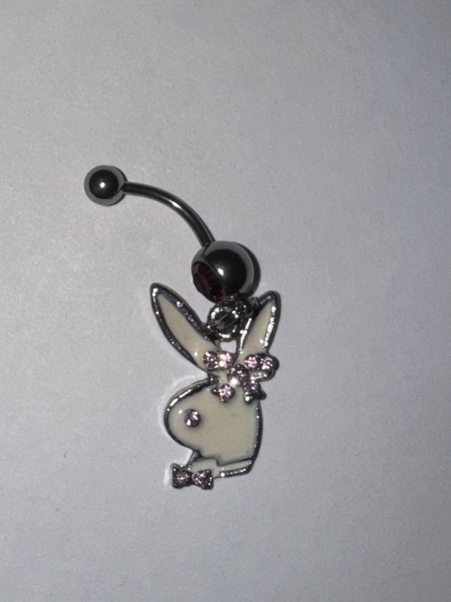 Hot Pink and white Play boy-looking Bunny Dangle Belly Ring