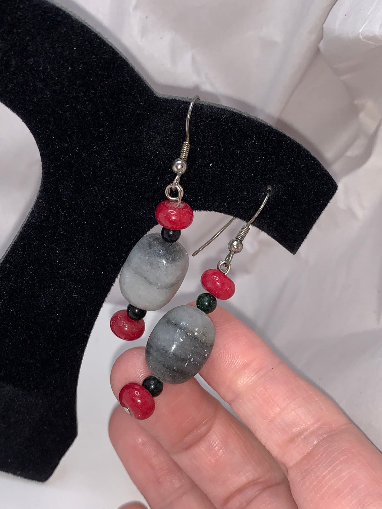 Plum Quartz And Marble Earrings