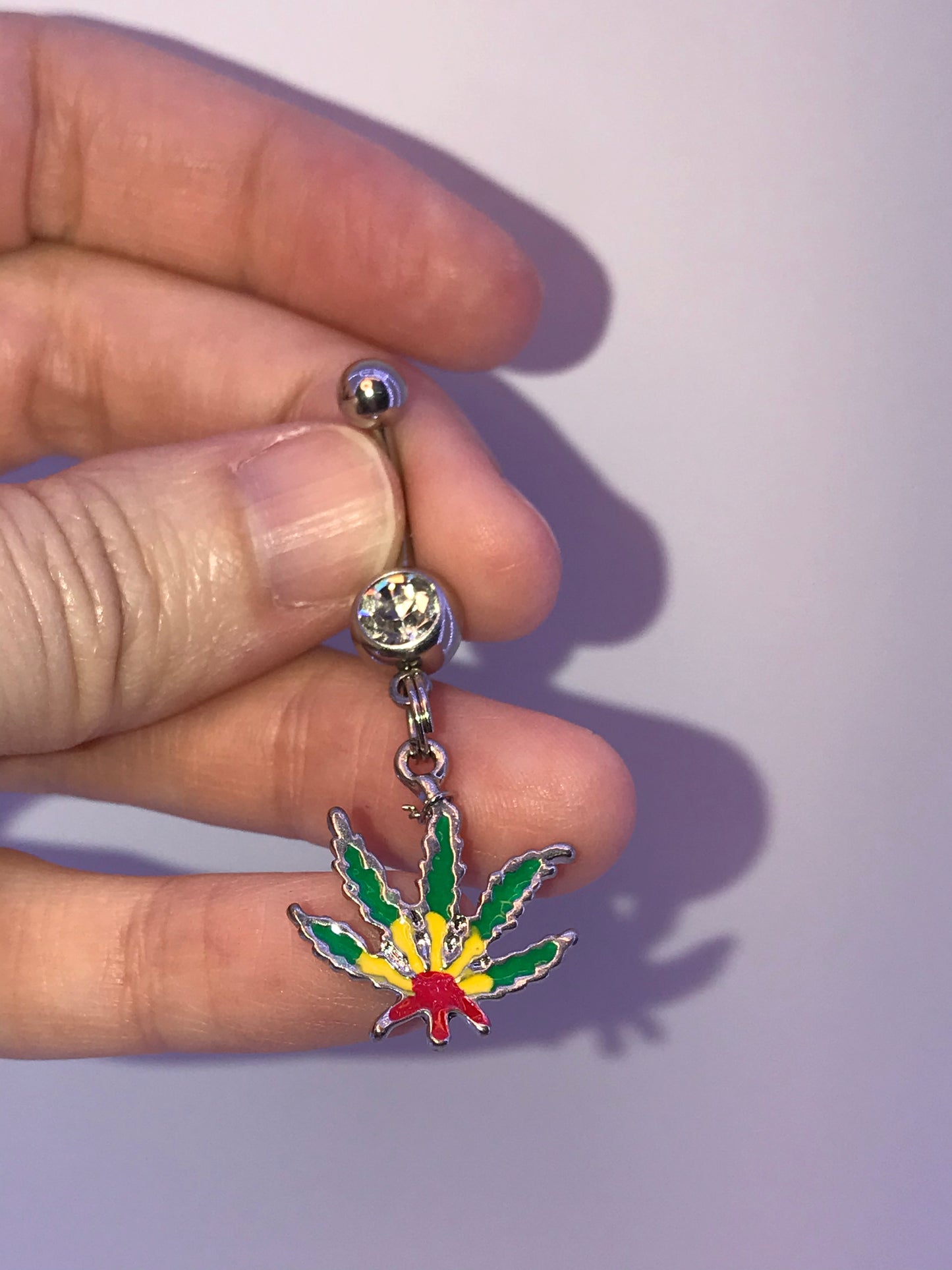 Rasta Colored Pot Leaf Dangle Belly Ring