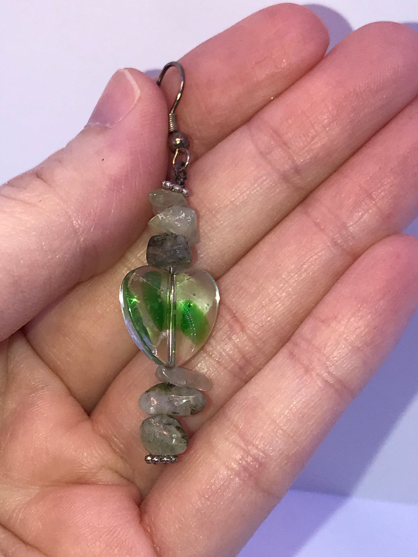 Prehnite Heart Earrings