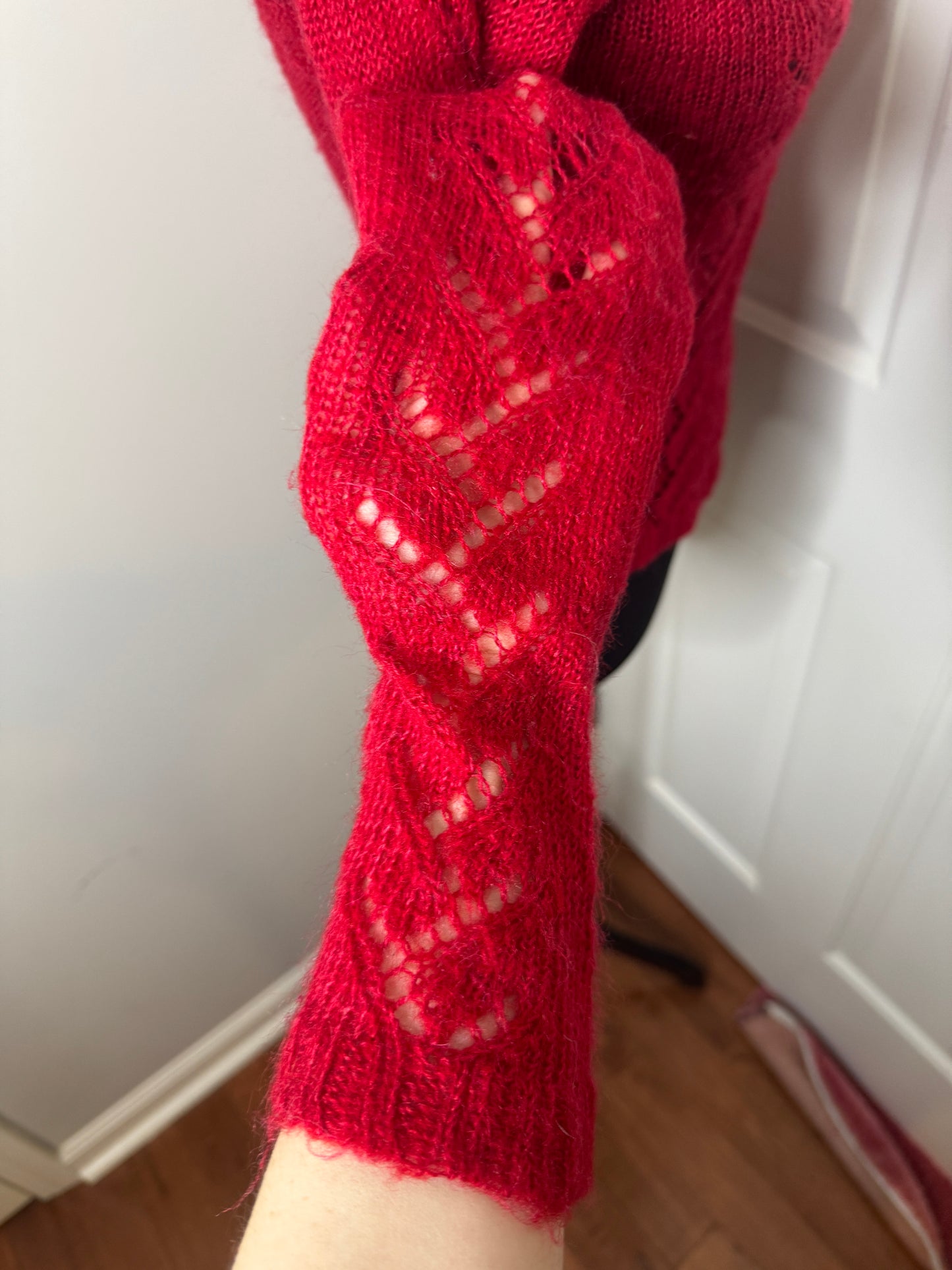Red Deep V Neck Sweater by One Step Up, Size Medium