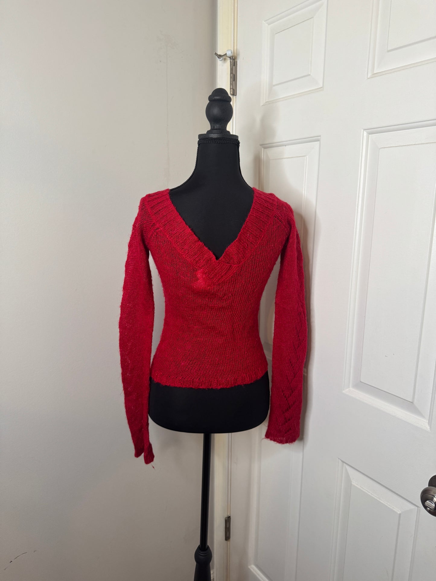 Red Deep V Neck Sweater by One Step Up, Size Medium