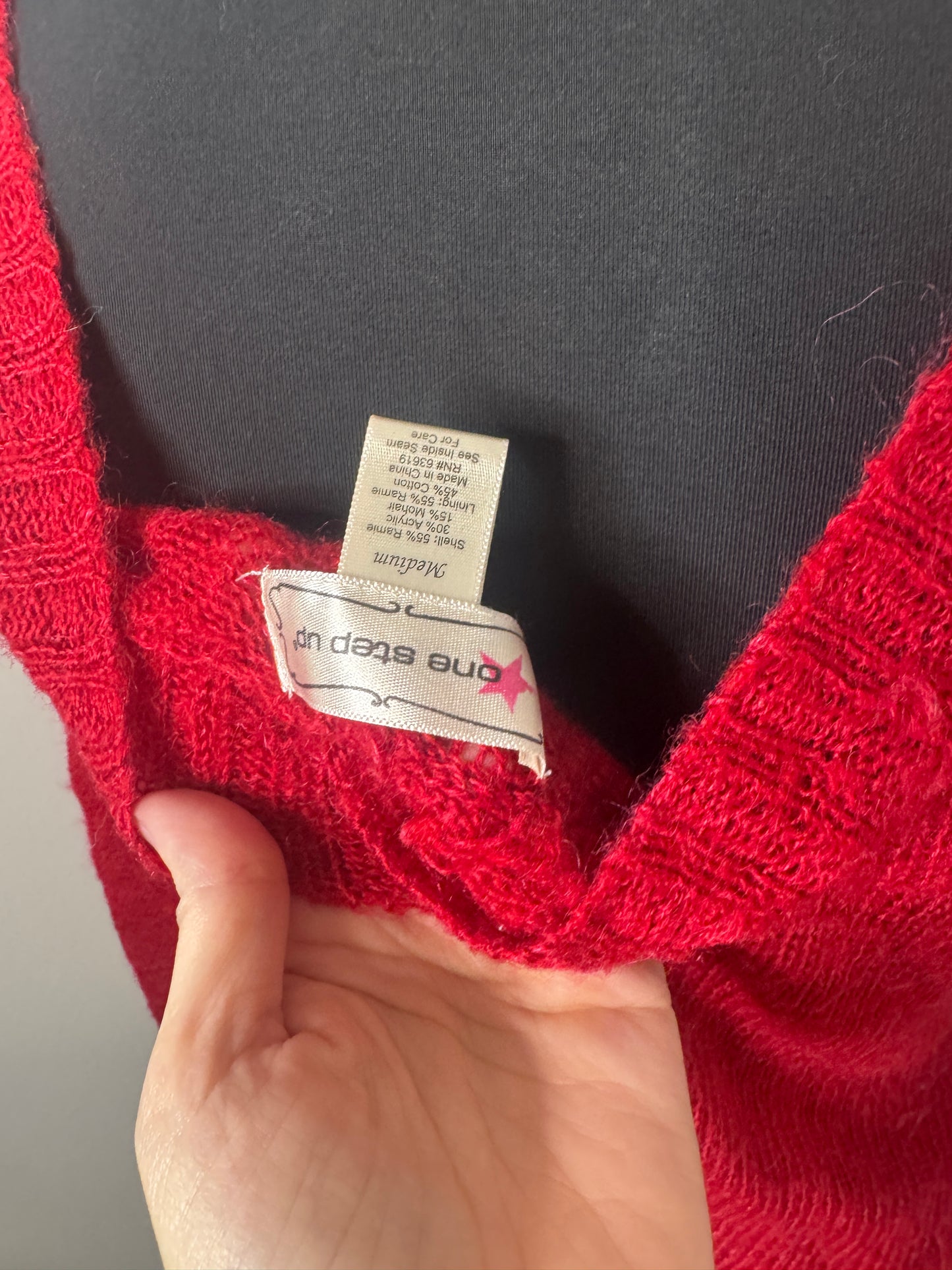 Red Deep V Neck Sweater by One Step Up, Size Medium