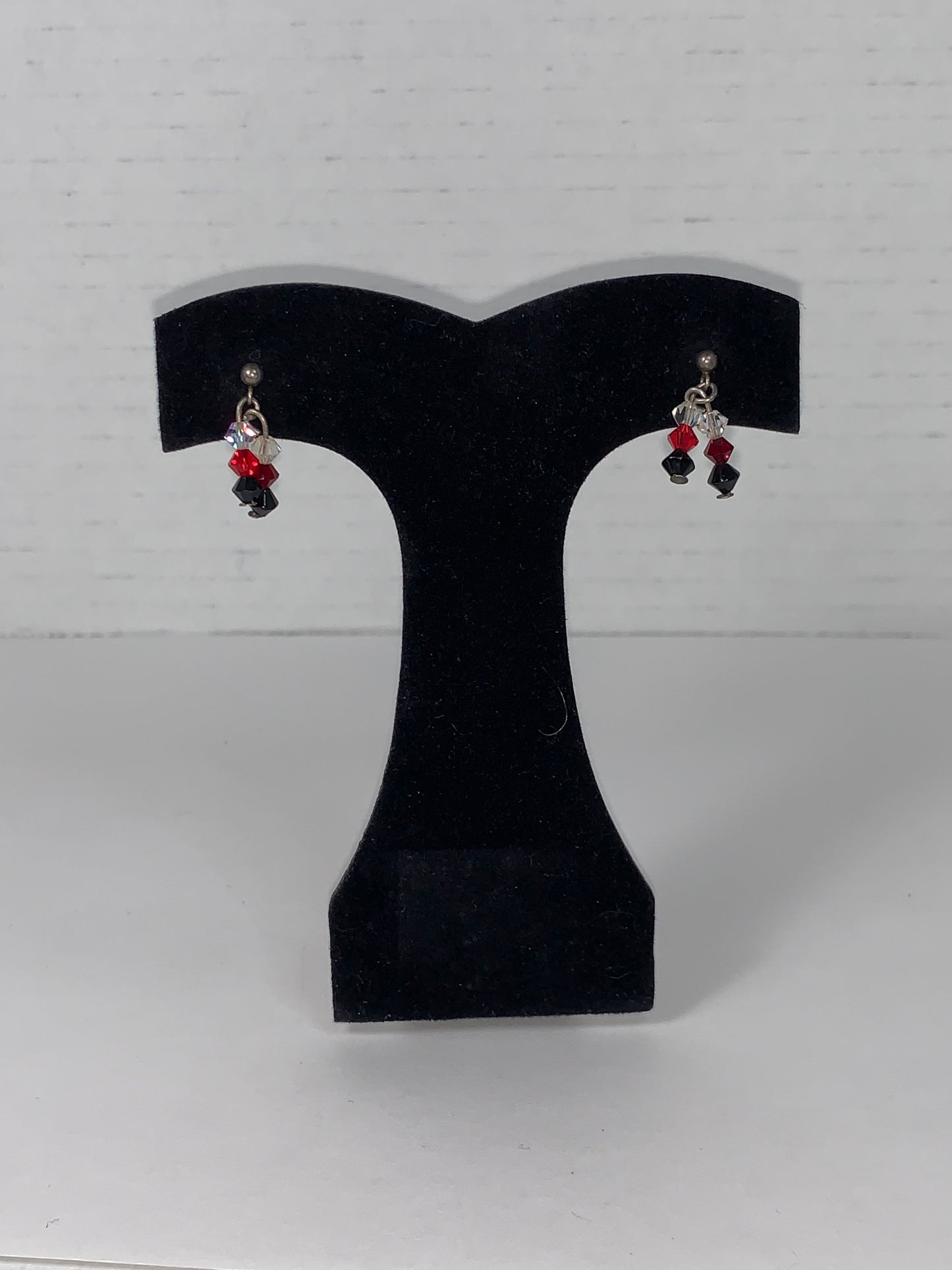 Red, White, and Black Swarovski Crystal Post Earrings