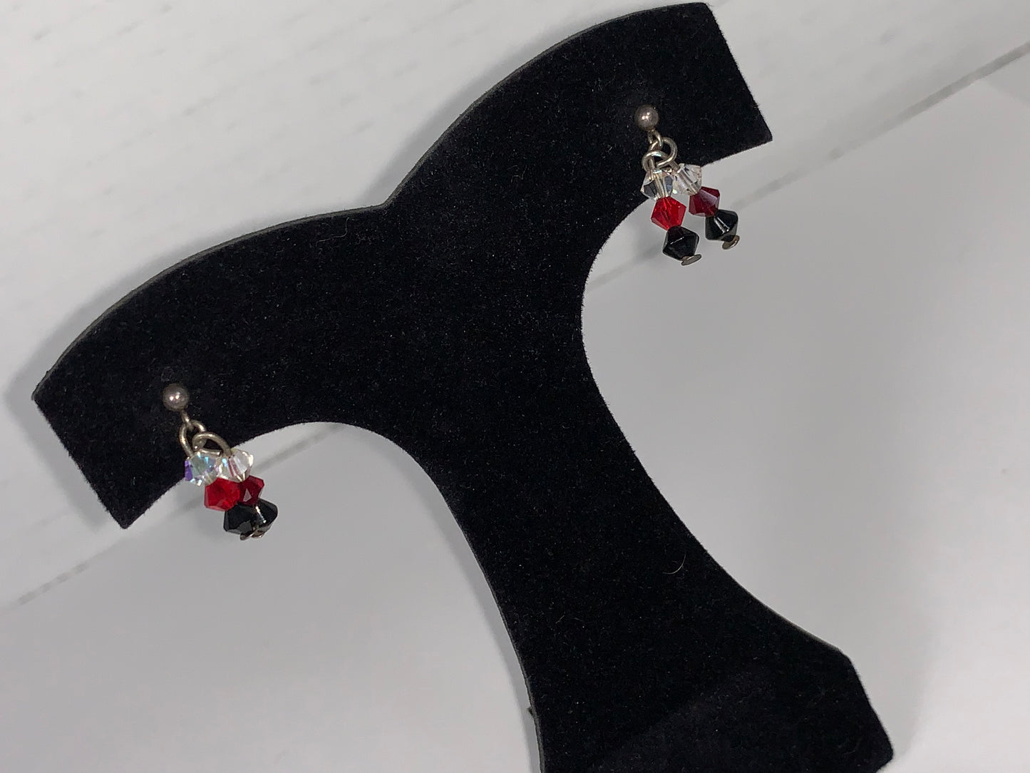 Red, White, and Black Swarovski Crystal Post Earrings