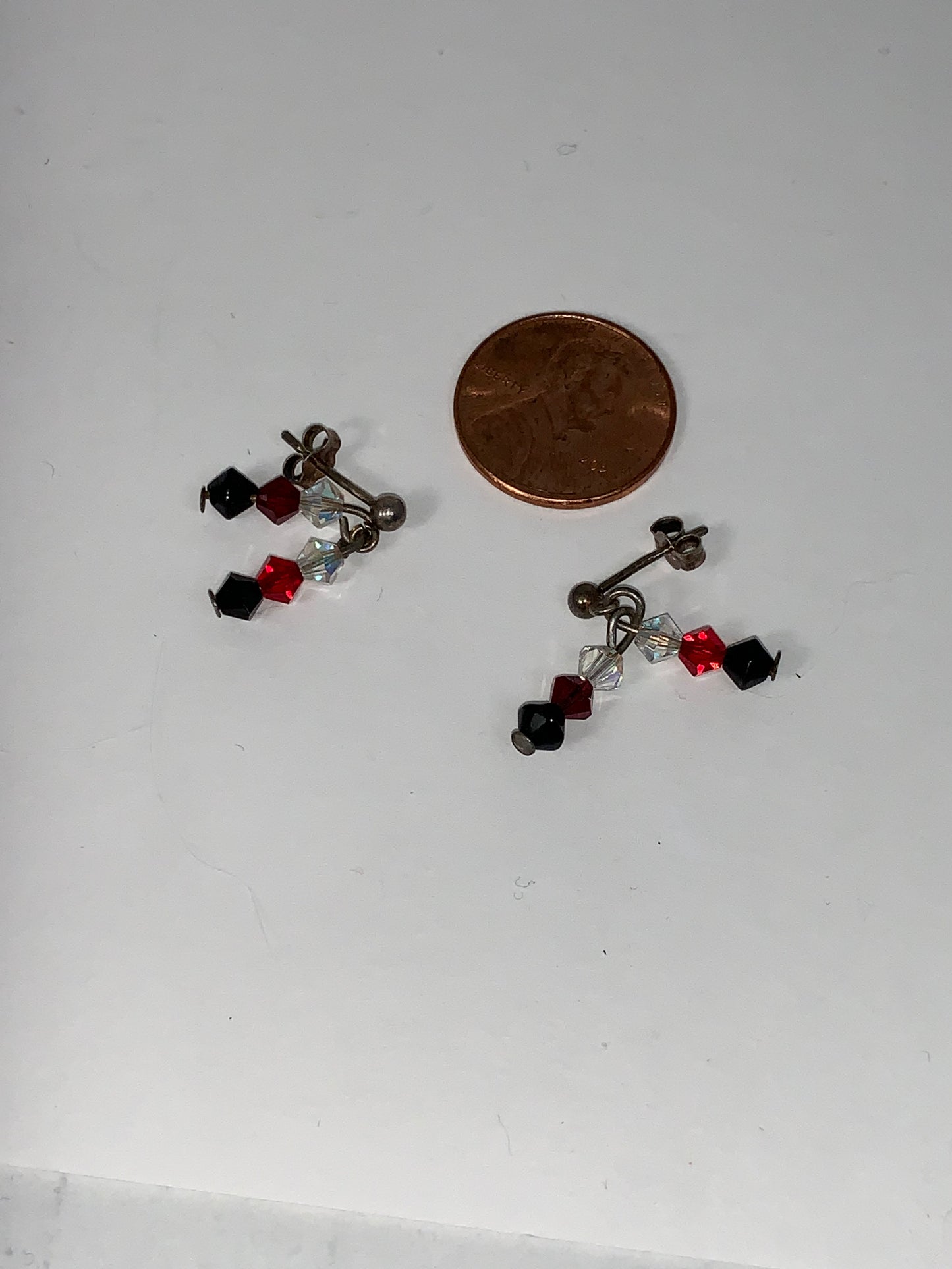Red, White, and Black Swarovski Crystal Post Earrings