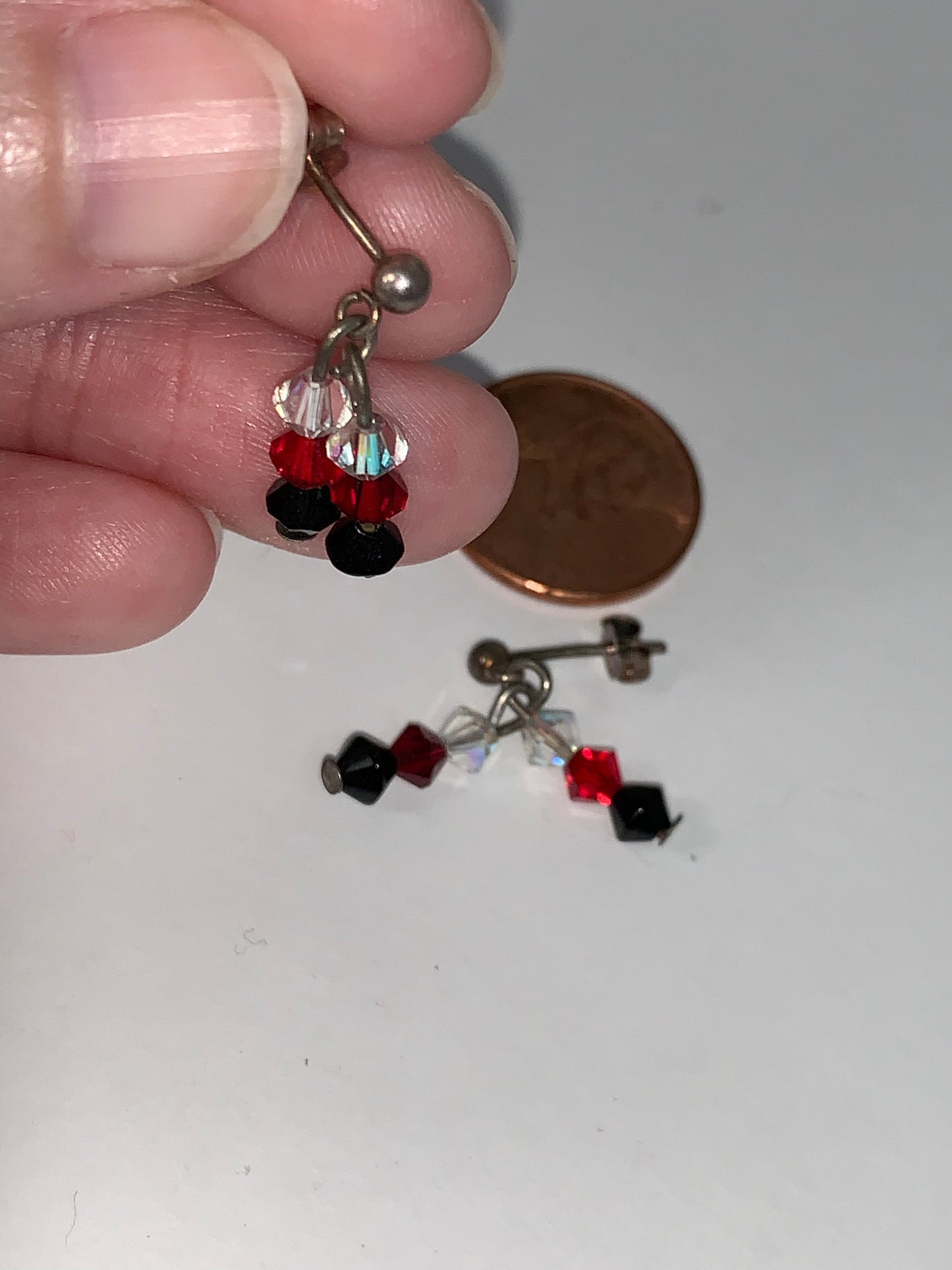 Red, White, and Black Swarovski Crystal Post Earrings