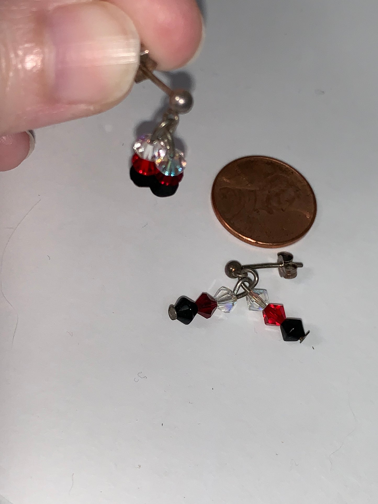 Red, White, and Black Swarovski Crystal Post Earrings