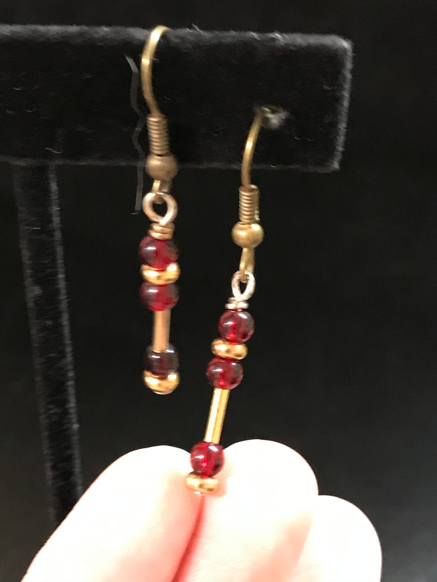 Maroon and Gold Dangle Earrings