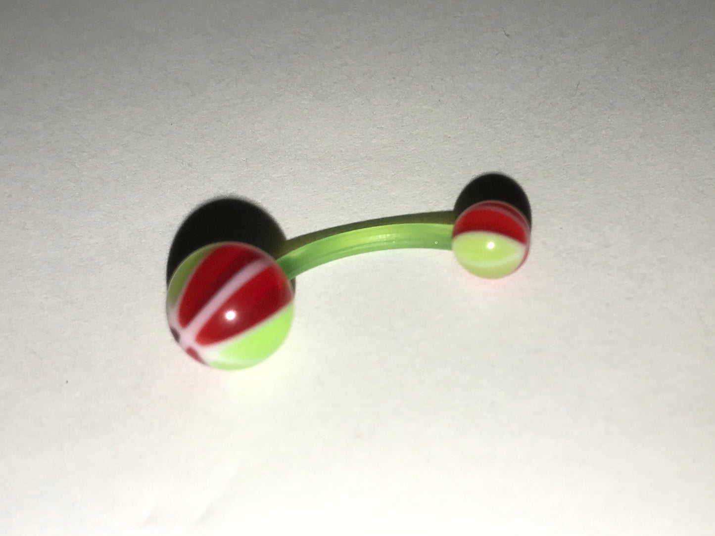 14 Gauge Red and Green UV Acrylic Basketball Design Belly Ring