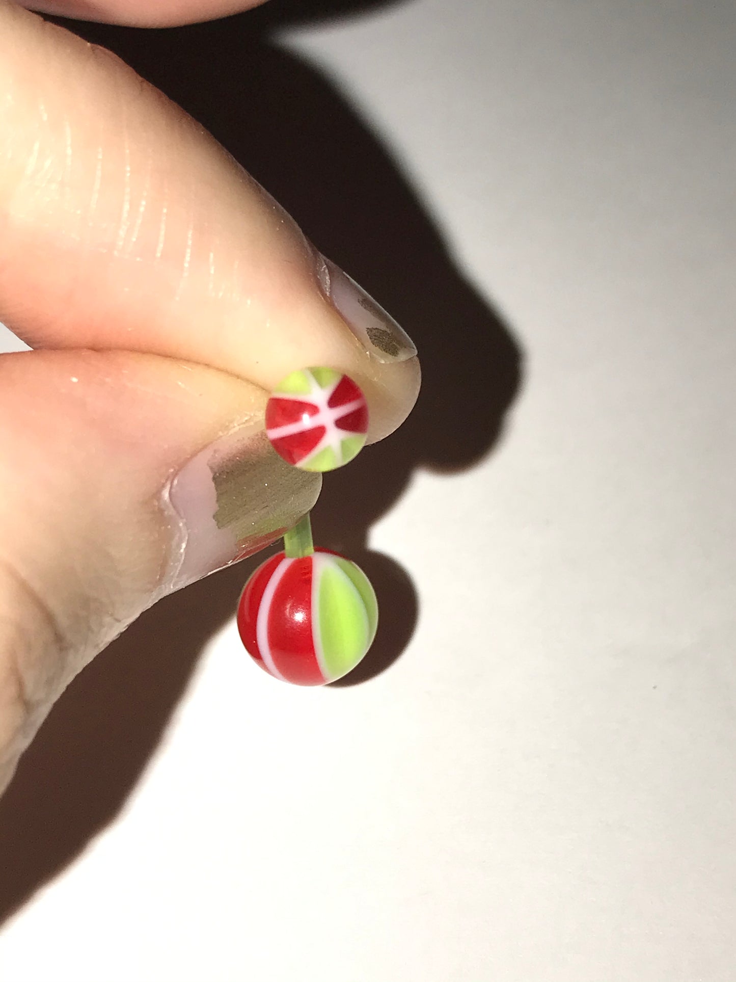 14 Gauge Red and Green UV Acrylic Basketball Design Belly Ring