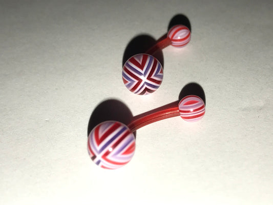 14 Gauge Red, White, and Purple Flag Design Belly Ring