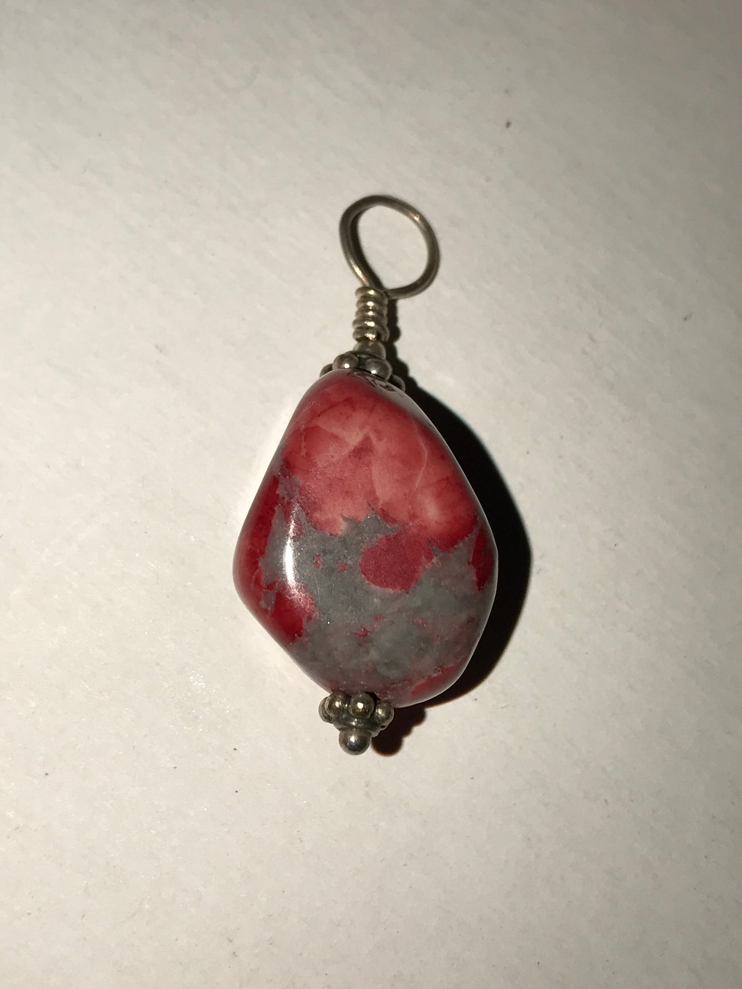 Red and Grey Stone and Silver Pendant