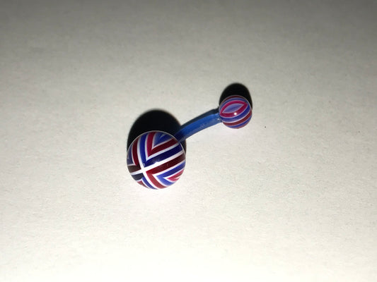 14 Gauge Red, White, and Blue Flag Design Belly Ring