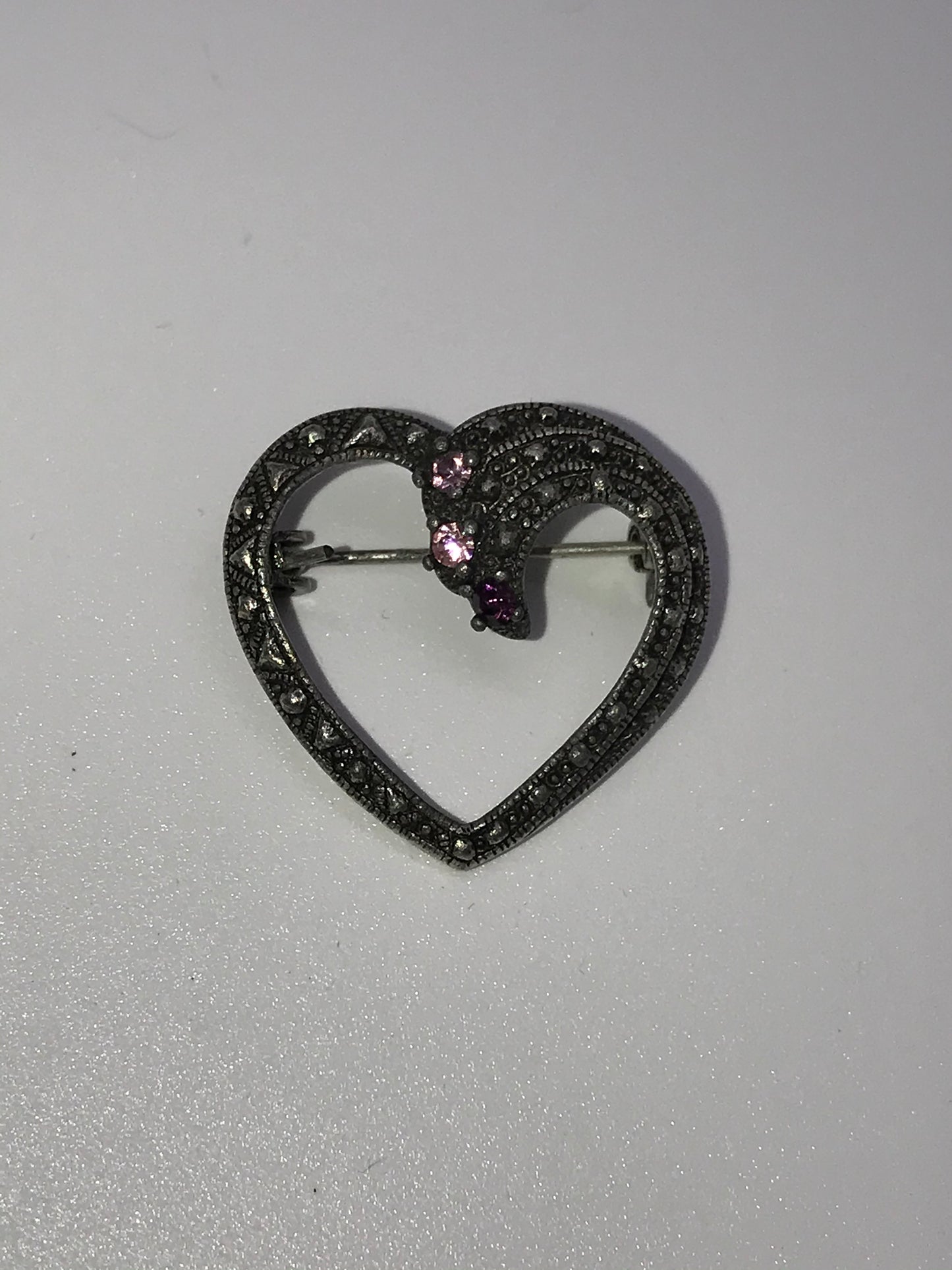 Pewter Rhinestone Heart Pin