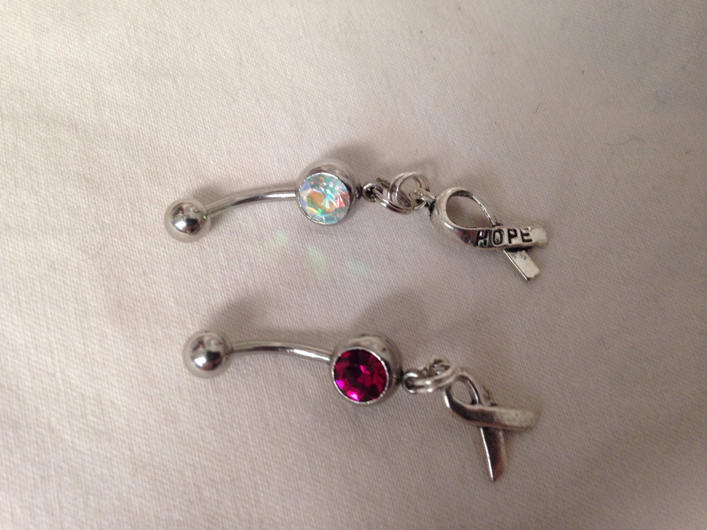 Hot Pink Awareness Ribbon Dangle Belly Ring
