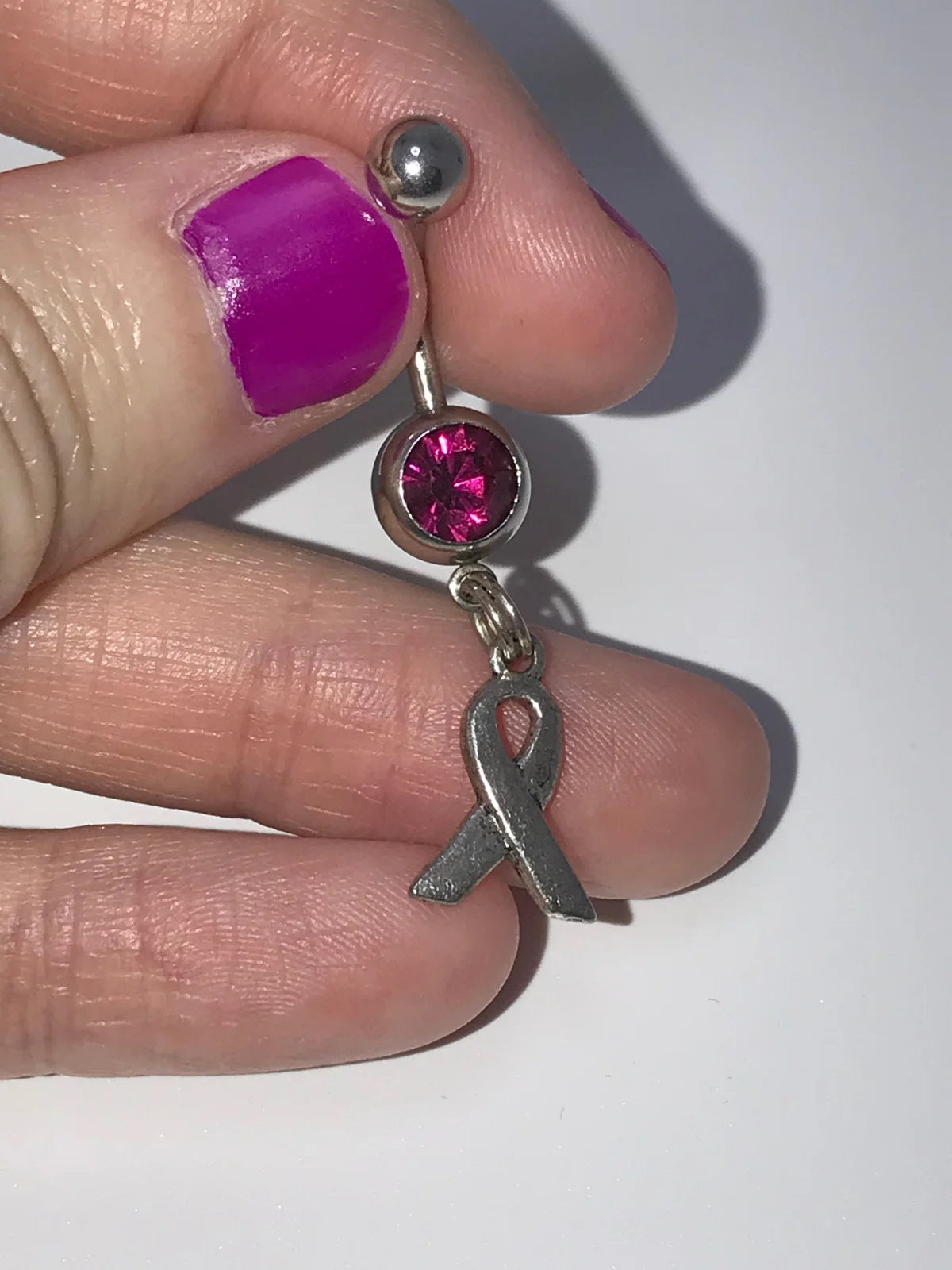 Hot Pink Awareness Ribbon Dangle Belly Ring