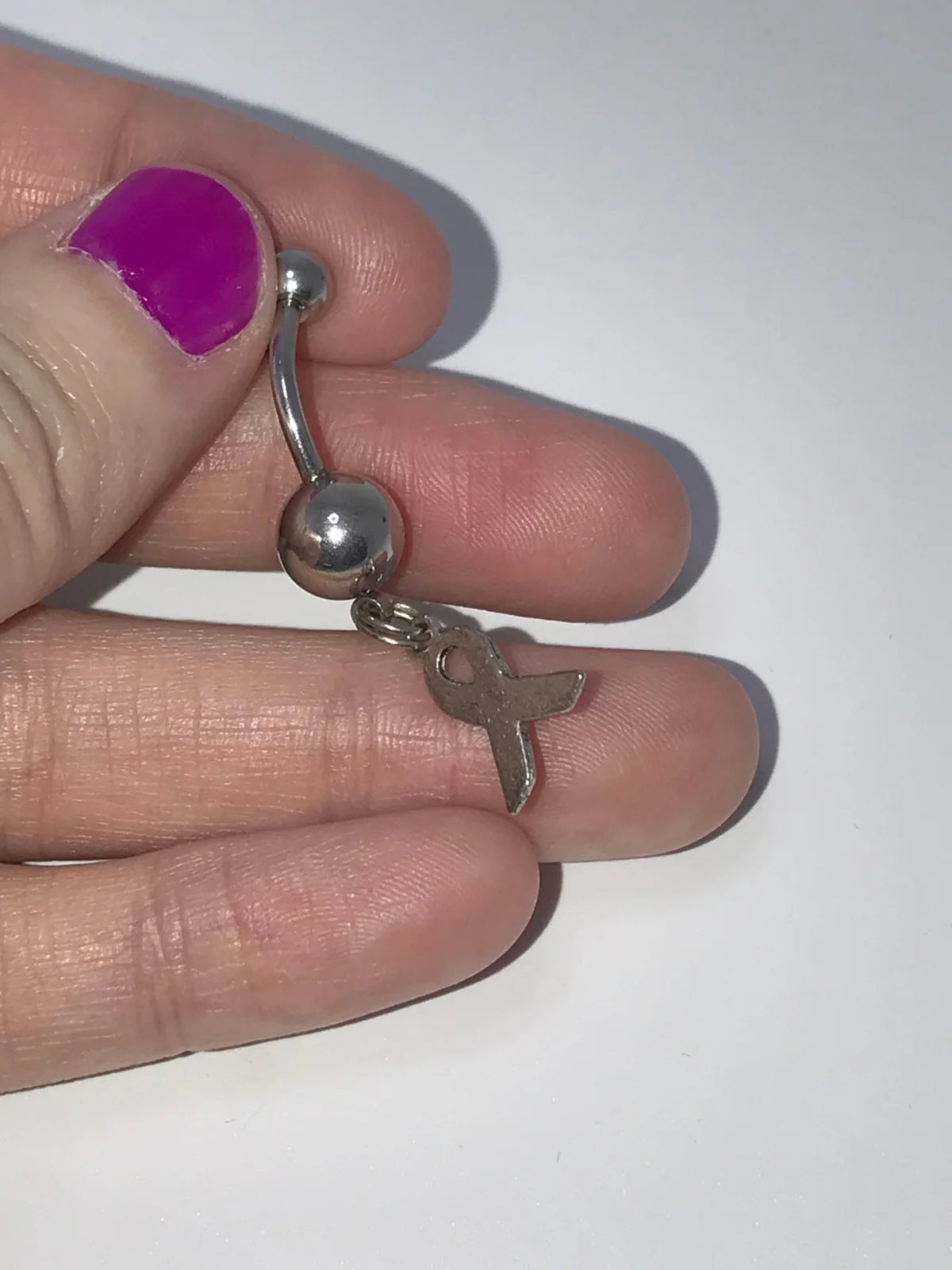Hot Pink Awareness Ribbon Dangle Belly Ring