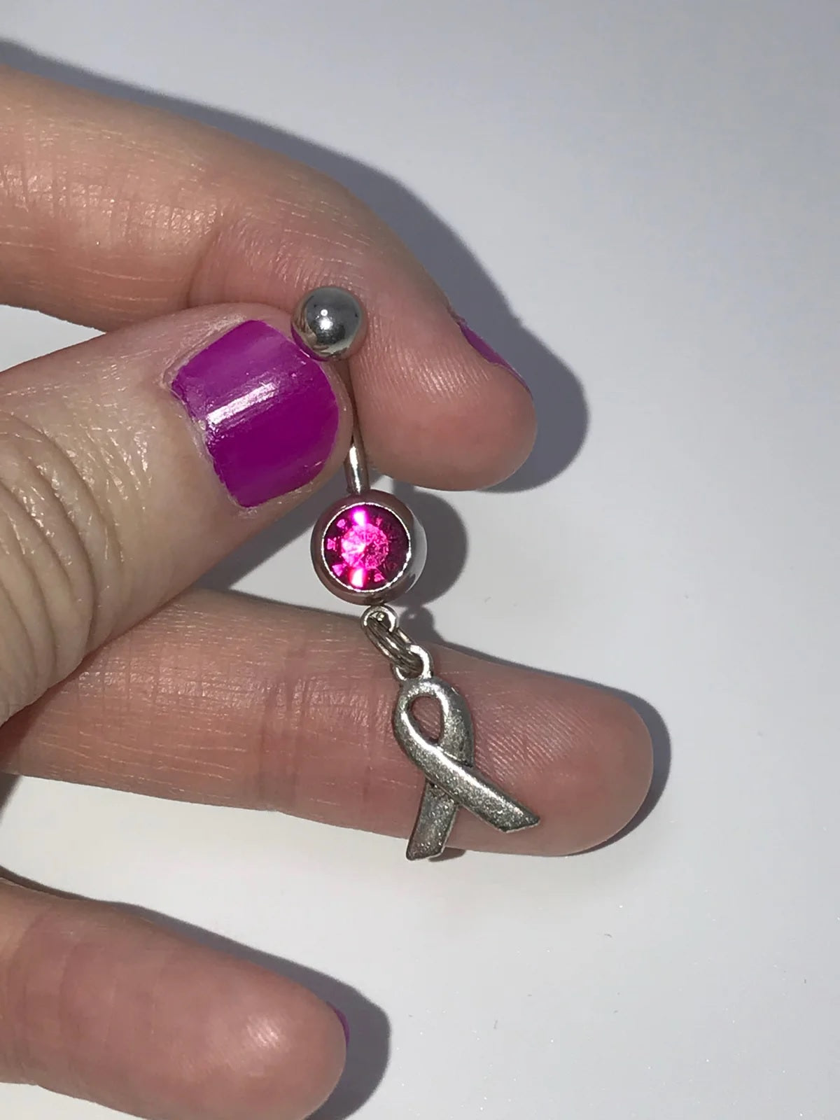 Hot Pink Awareness Ribbon Dangle Belly Ring