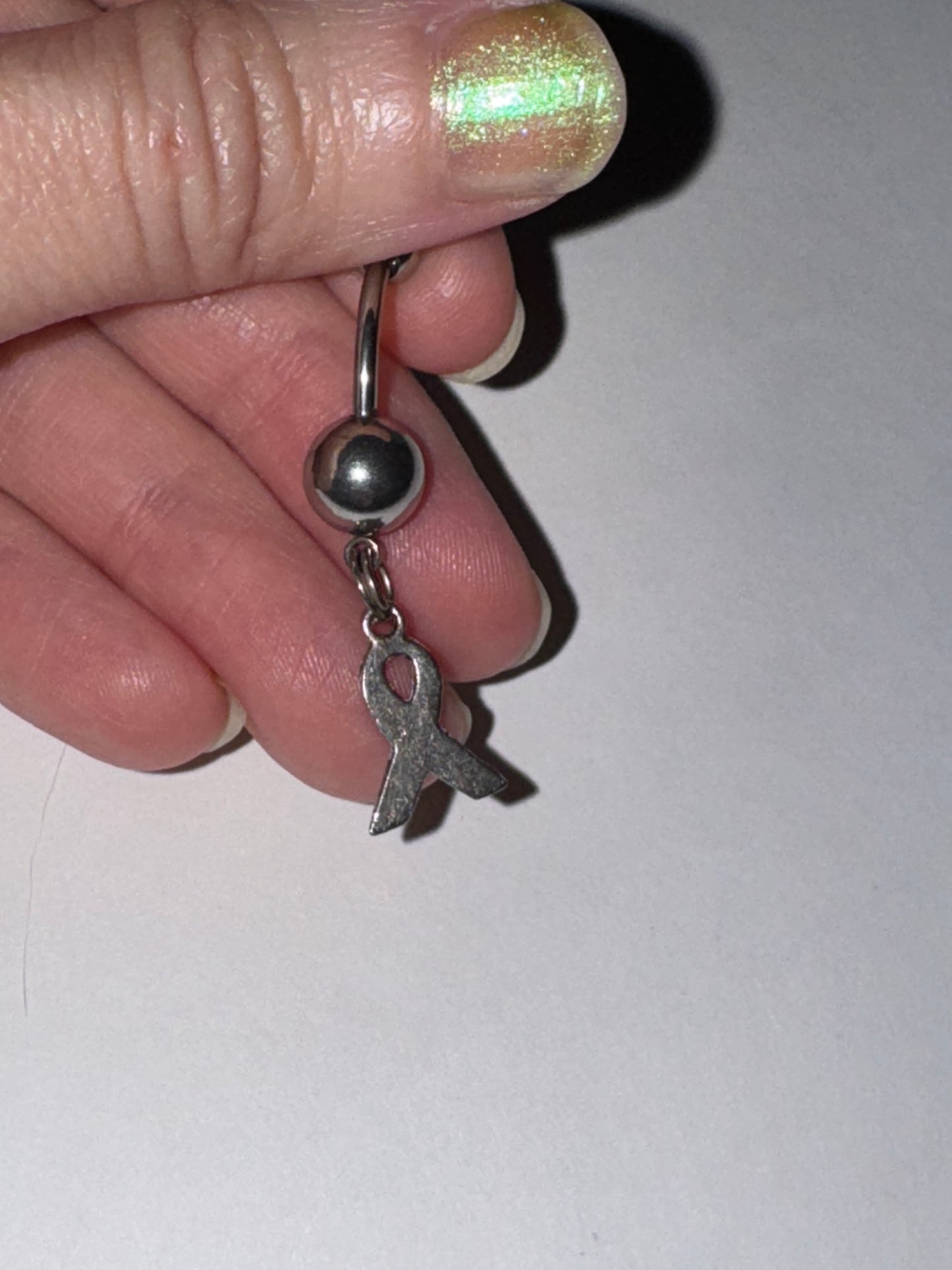 Hot Pink Awareness Ribbon Dangle Belly Ring