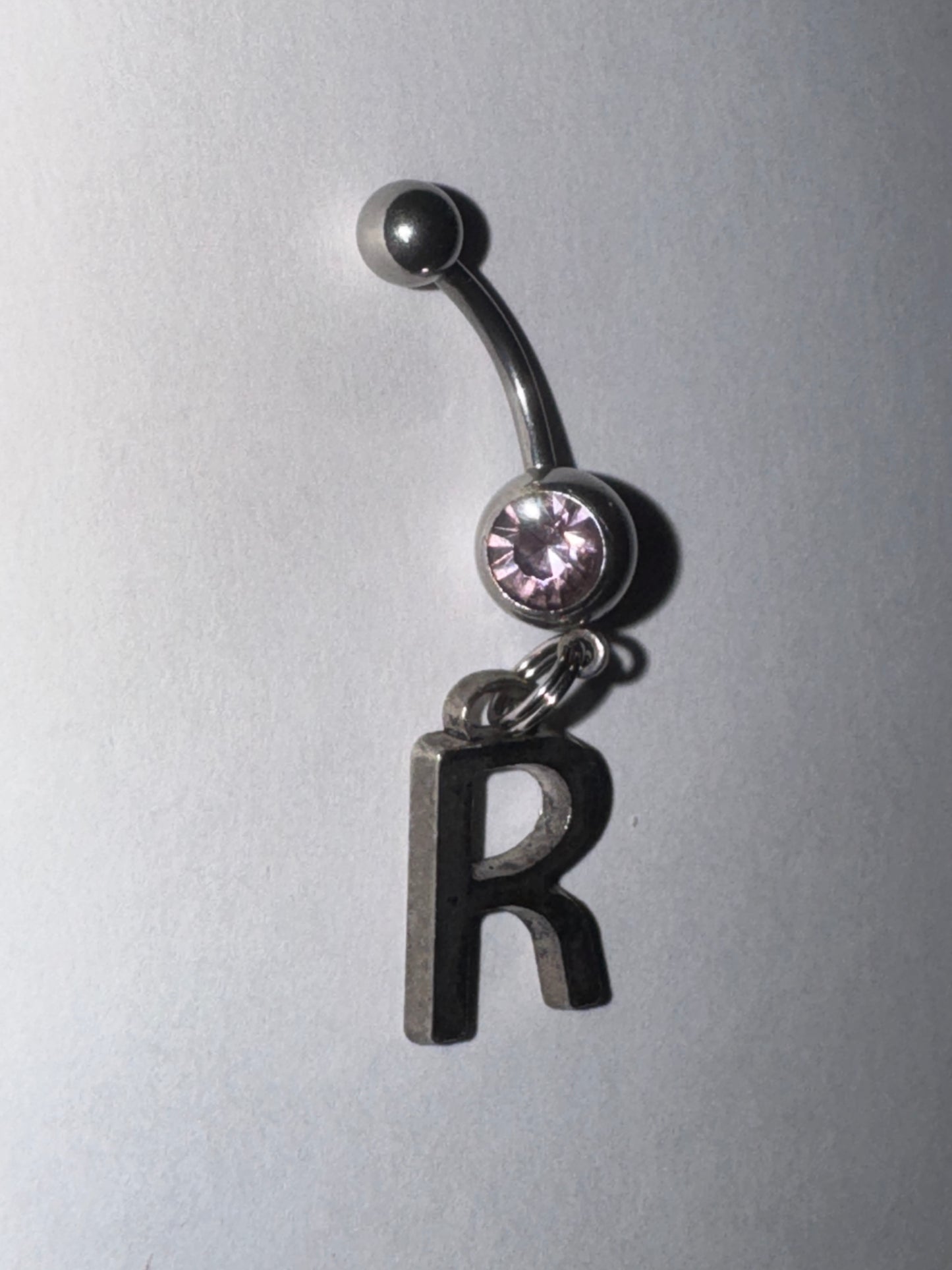Lavender Gem Letter R Dangle Belly Ring