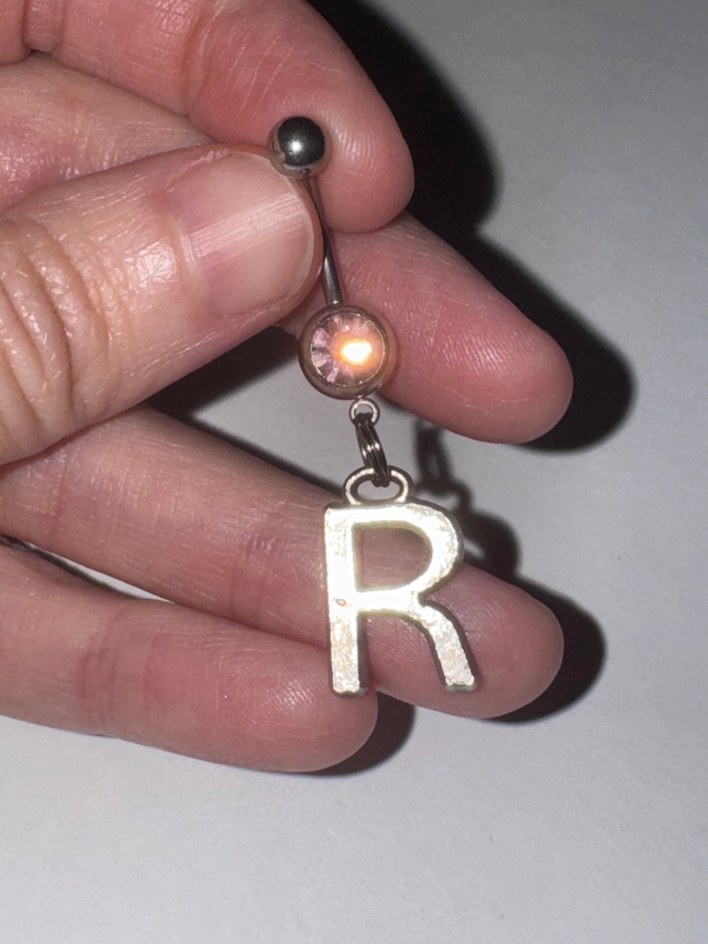 Lavender Gem Letter R Dangle Belly Ring