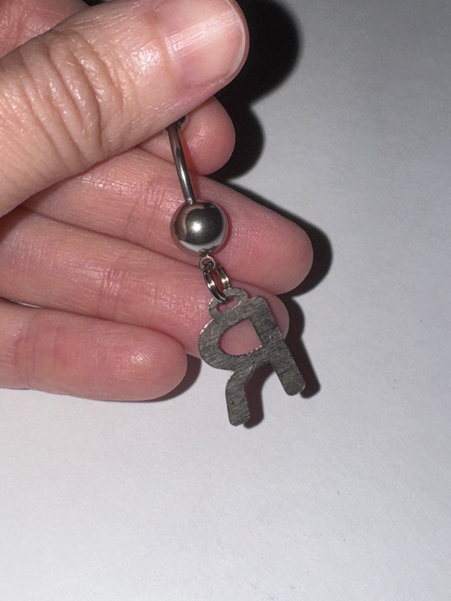Lavender Gem Letter R Dangle Belly Ring
