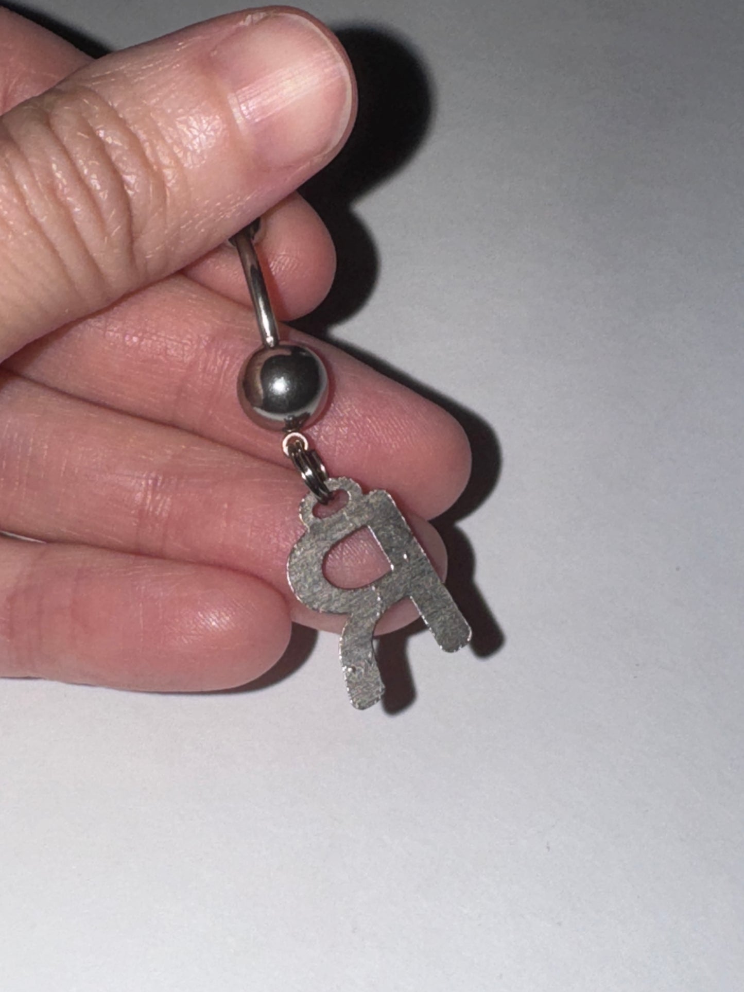 Lavender Gem Letter R Dangle Belly Ring