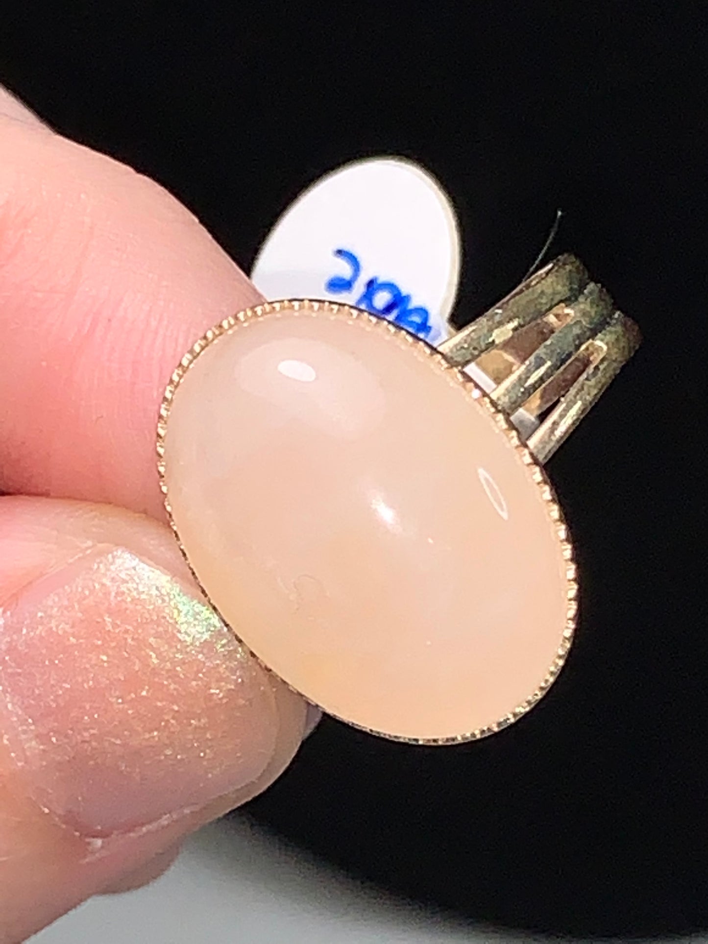 Silver Plated Rose Quartz Cab Ring, Sizeable