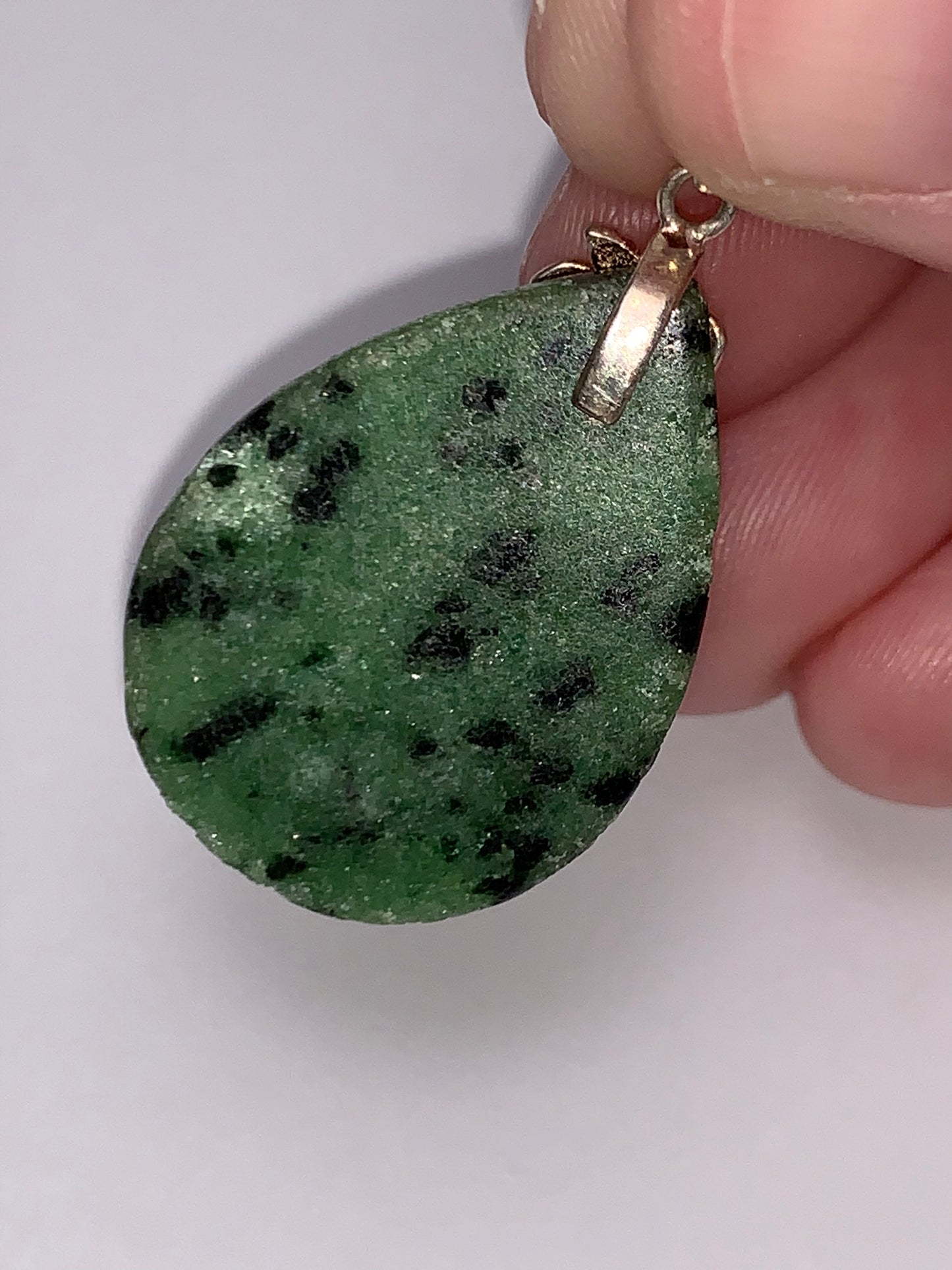 Ruby in Zoisite Pendant with Leaf Bail