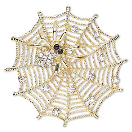 GLF Golden Spider on Web with Rhinestones, Broach/Pin