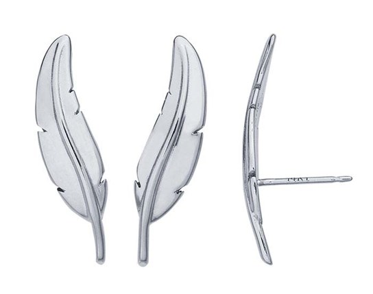 Sterling Silver Feather Ear-Climber Post Earring