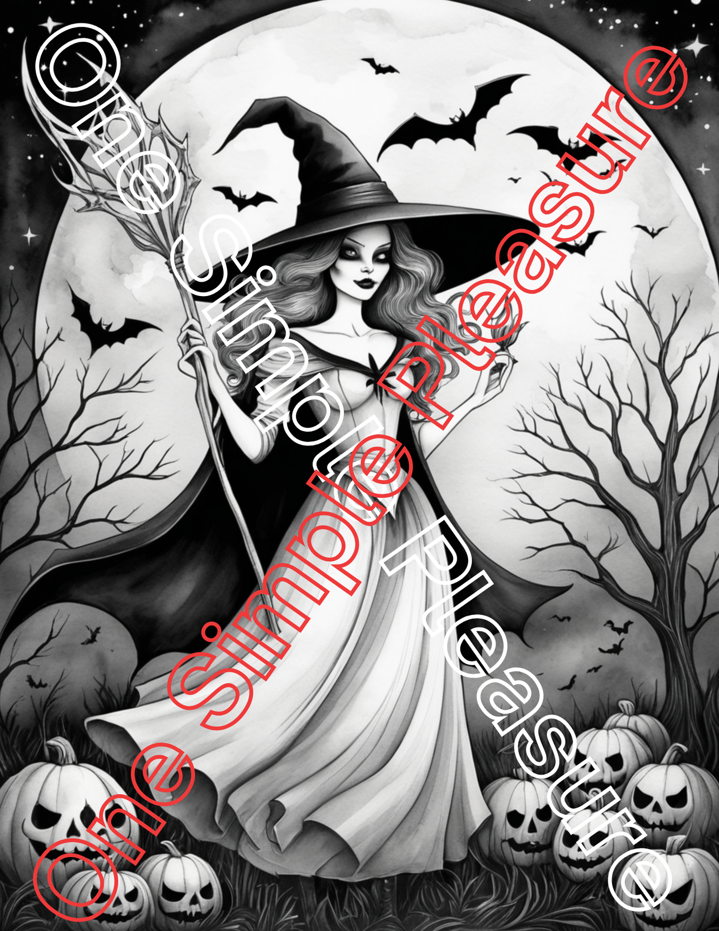 Witch and Halloween Coloring Pages, 33 pages