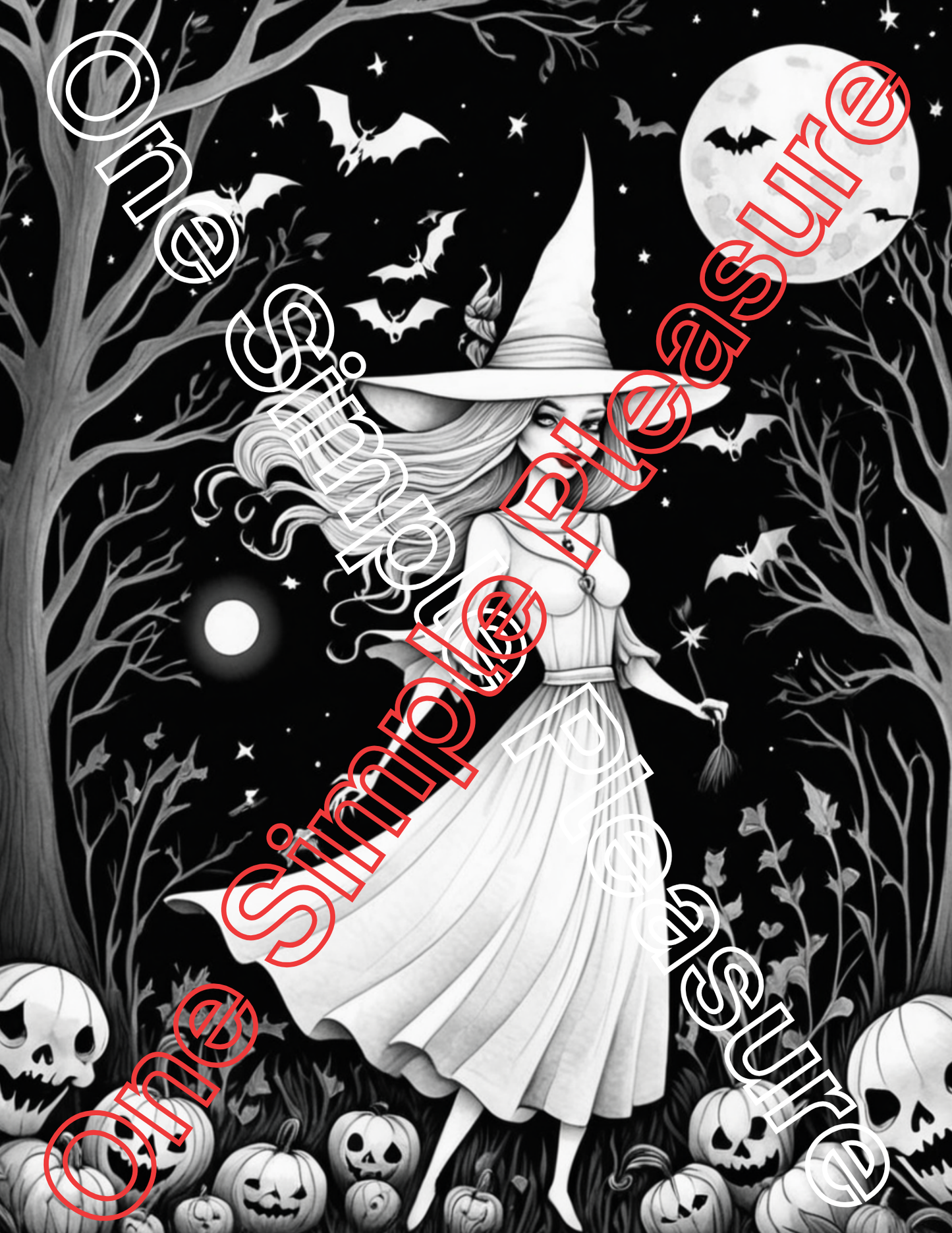 Witch and Halloween Coloring Pages, 33 pages