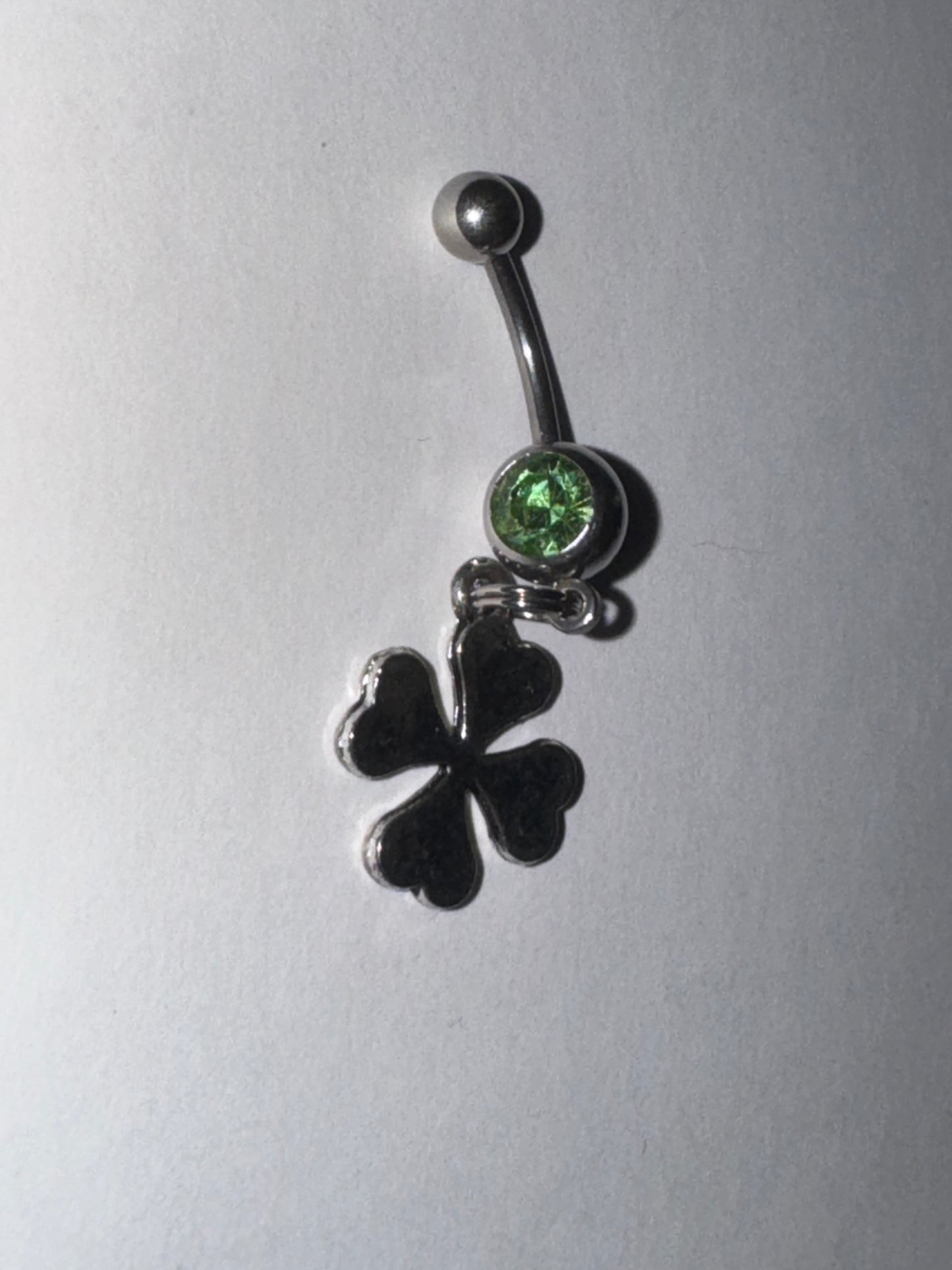 Green Gem Shamrock Dangle Belly Ring