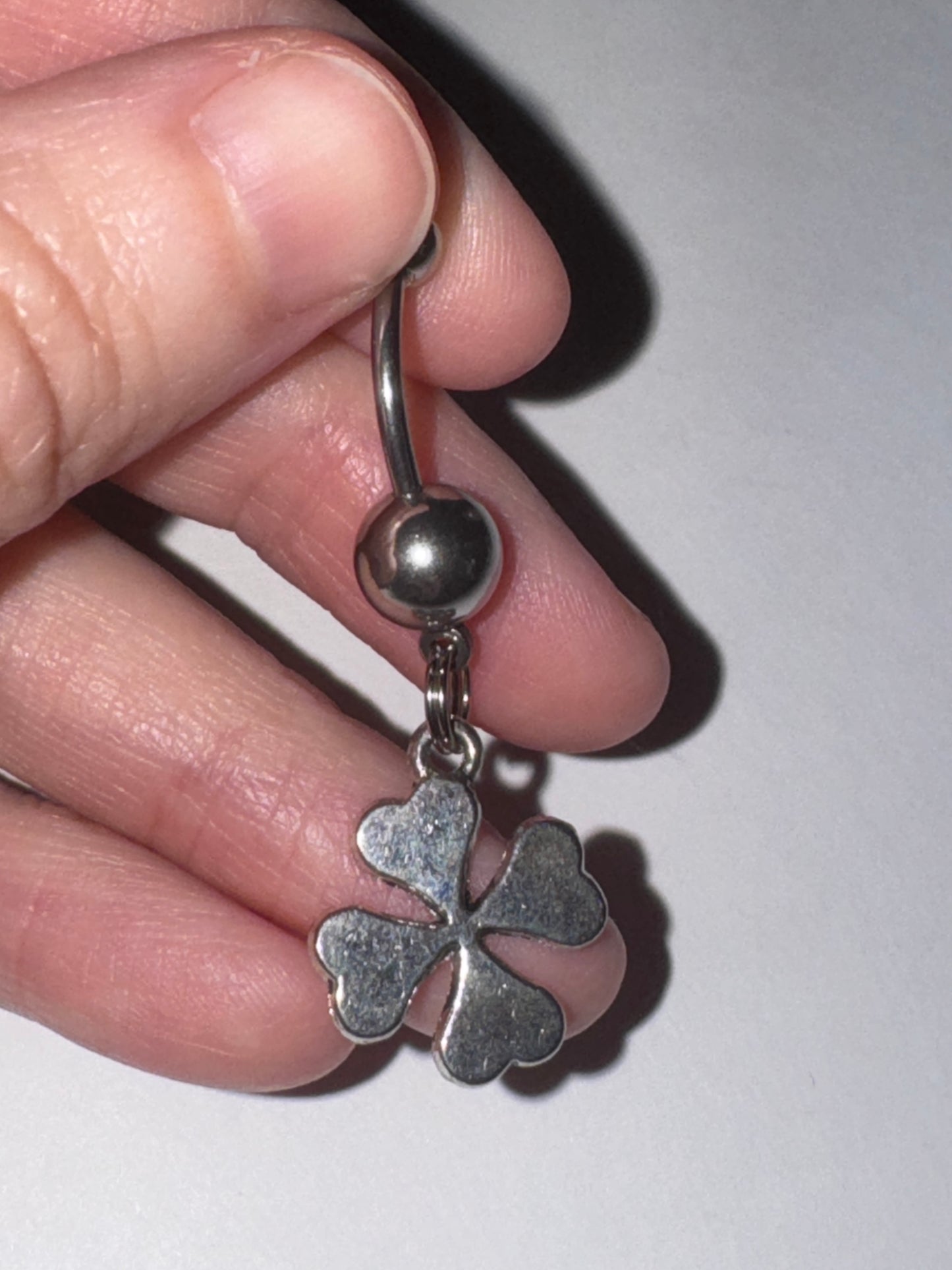 Green Gem Shamrock Dangle Belly Ring